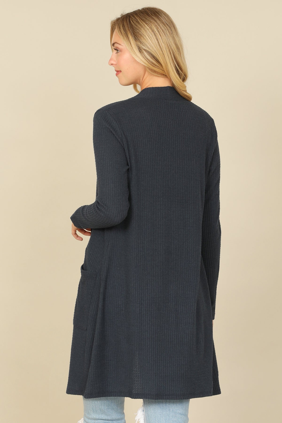 Brushed Waffle Long Sleeve Cardigan