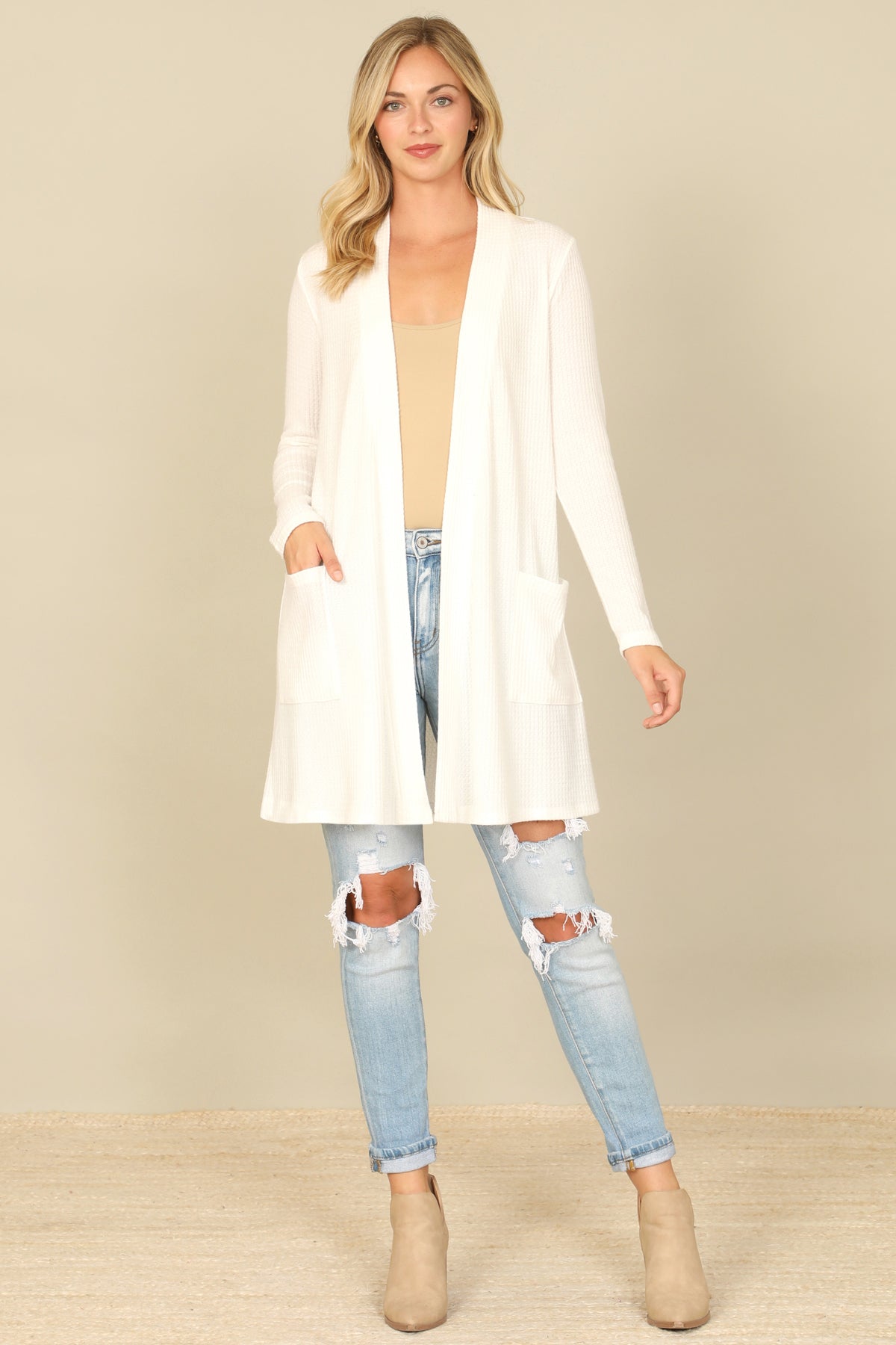 Brushed Waffle Long Sleeve Cardigan