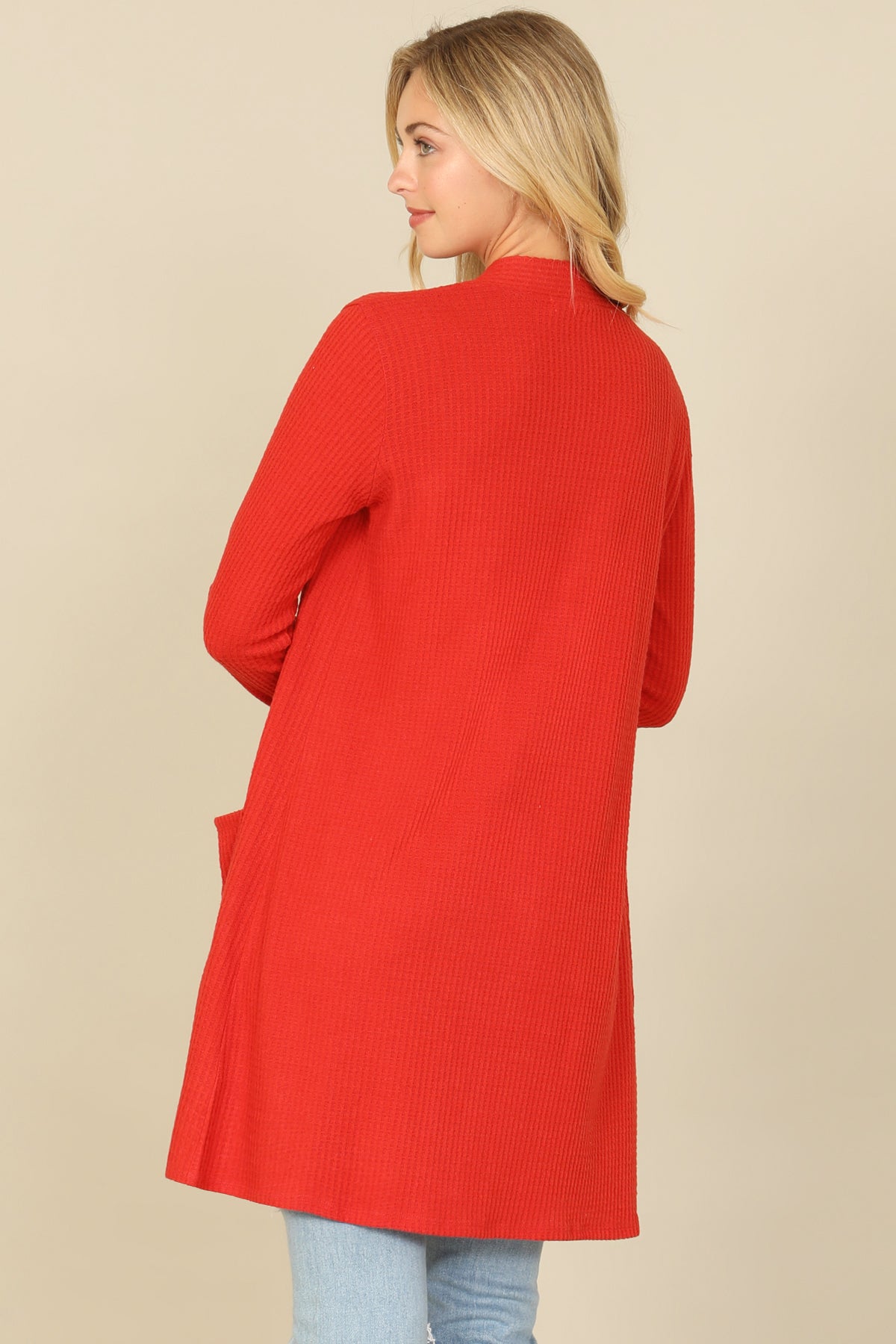 Brushed Waffle Long Sleeve Cardigan