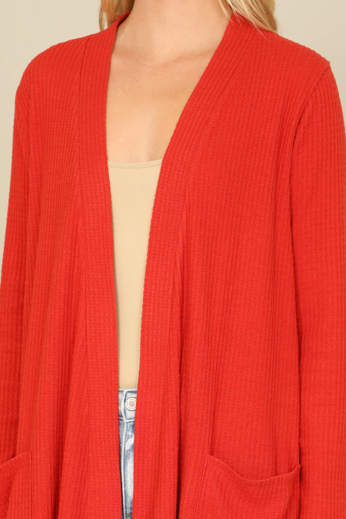 Brushed Waffle Long Sleeve Cardigan