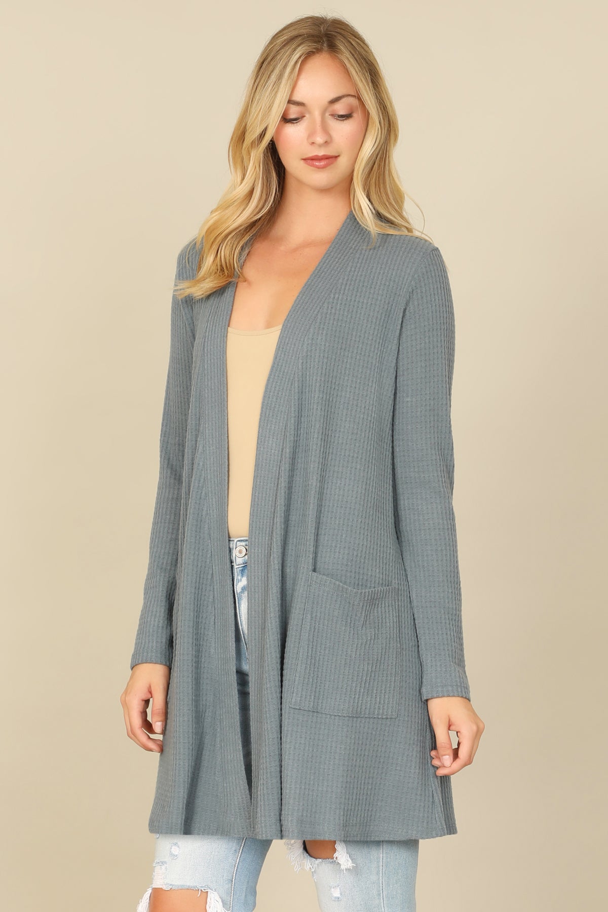 Brushed Waffle Long Sleeve Cardigan