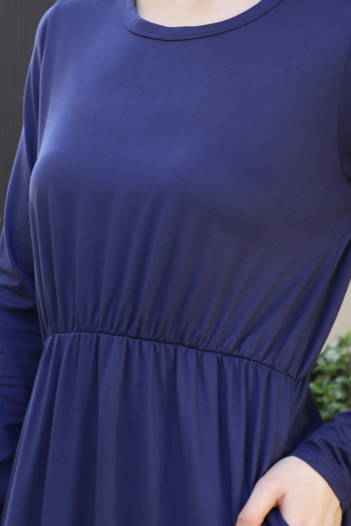 Solid Long Sleeve Elastic Waist Dress