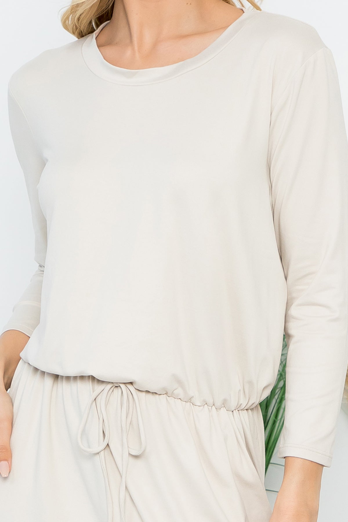 Solid Long Sleeve Cinched Waist Dress