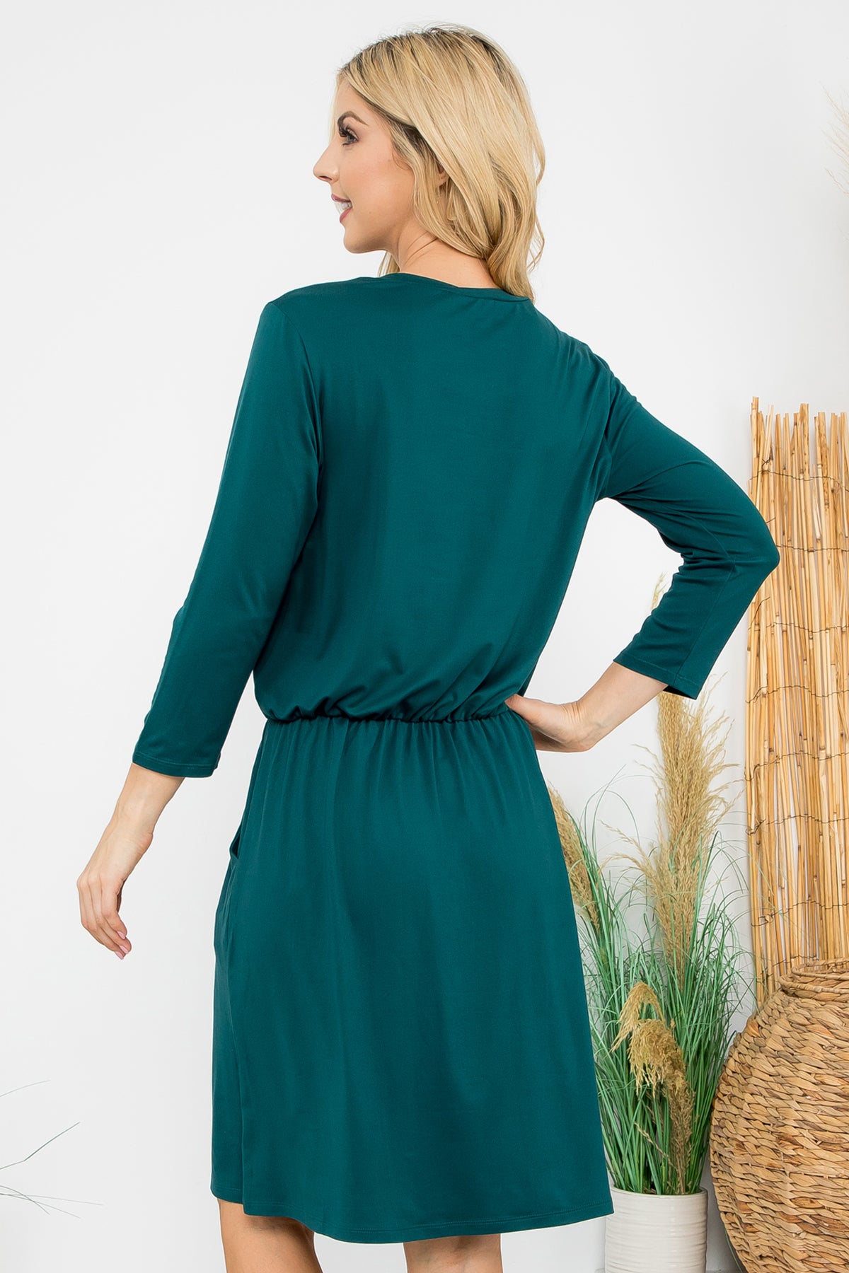 Solid Long Sleeve Cinched Waist Dress