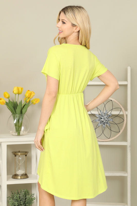 Solid Short Sleeve Asymmetrical Hem Dress