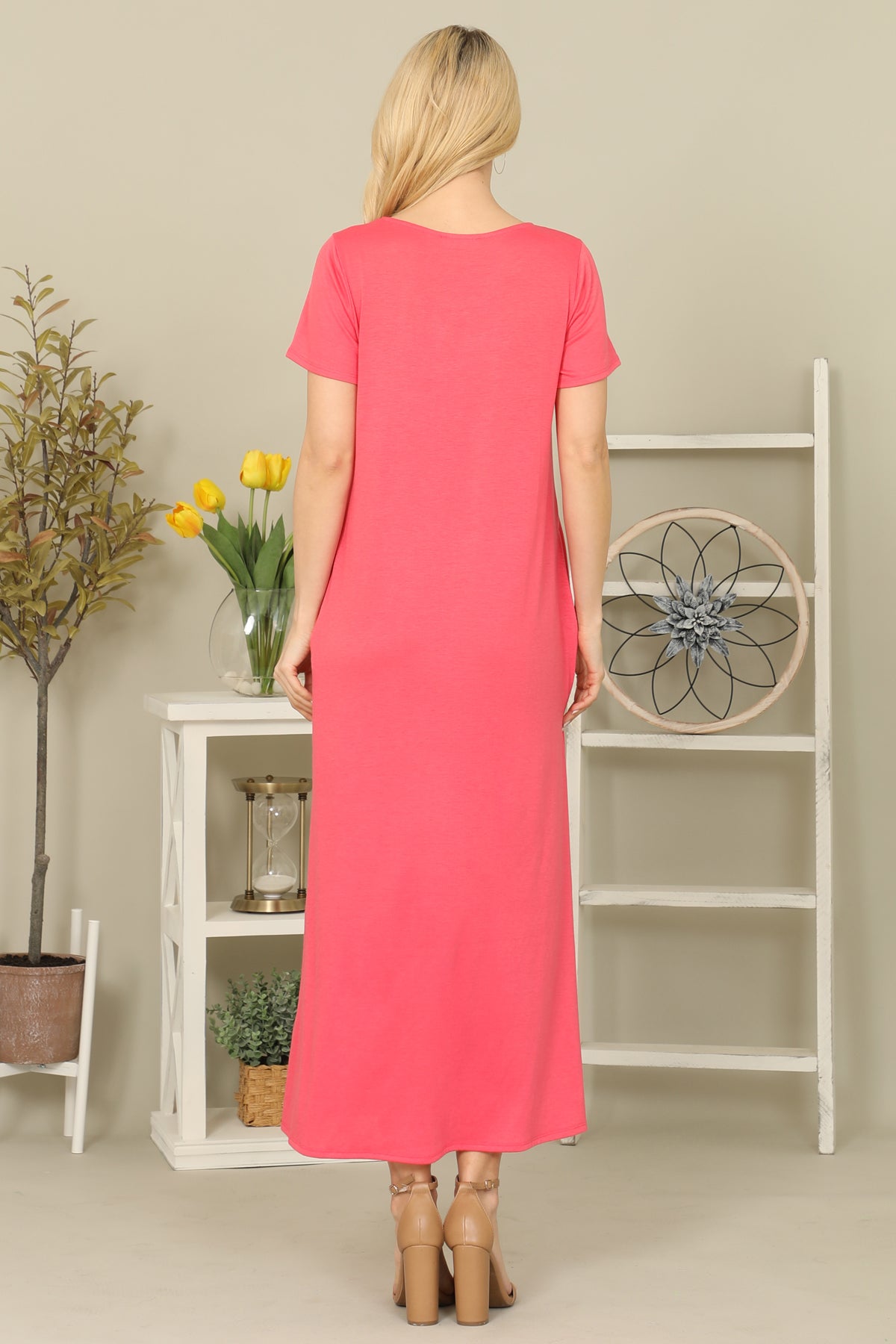 Side Slit Criss Cross Neckline Maxi Dress