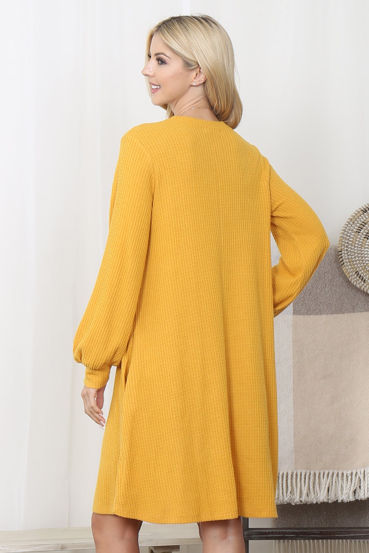 Brushed Waffle Long Sleeve Swing Dress