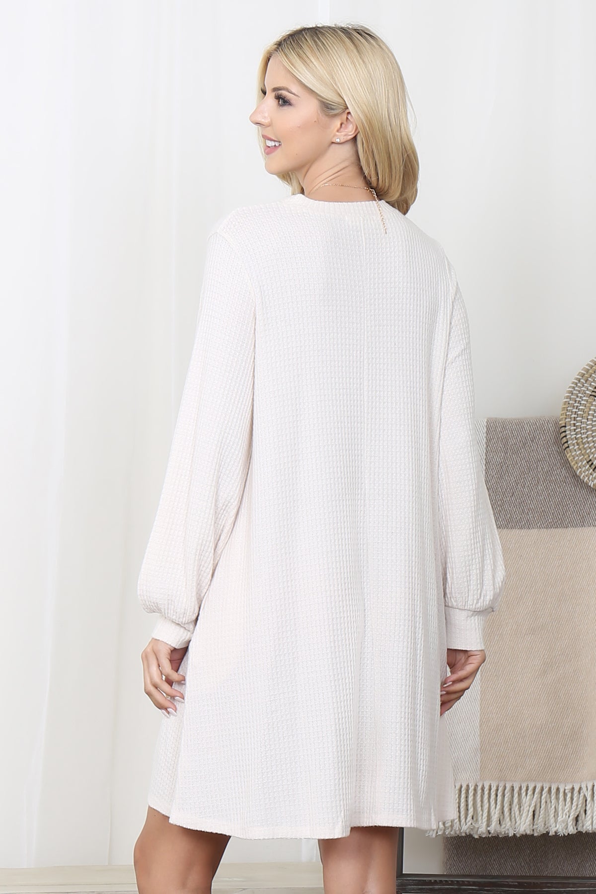 Brushed Waffle Long Sleeve Swing Dress