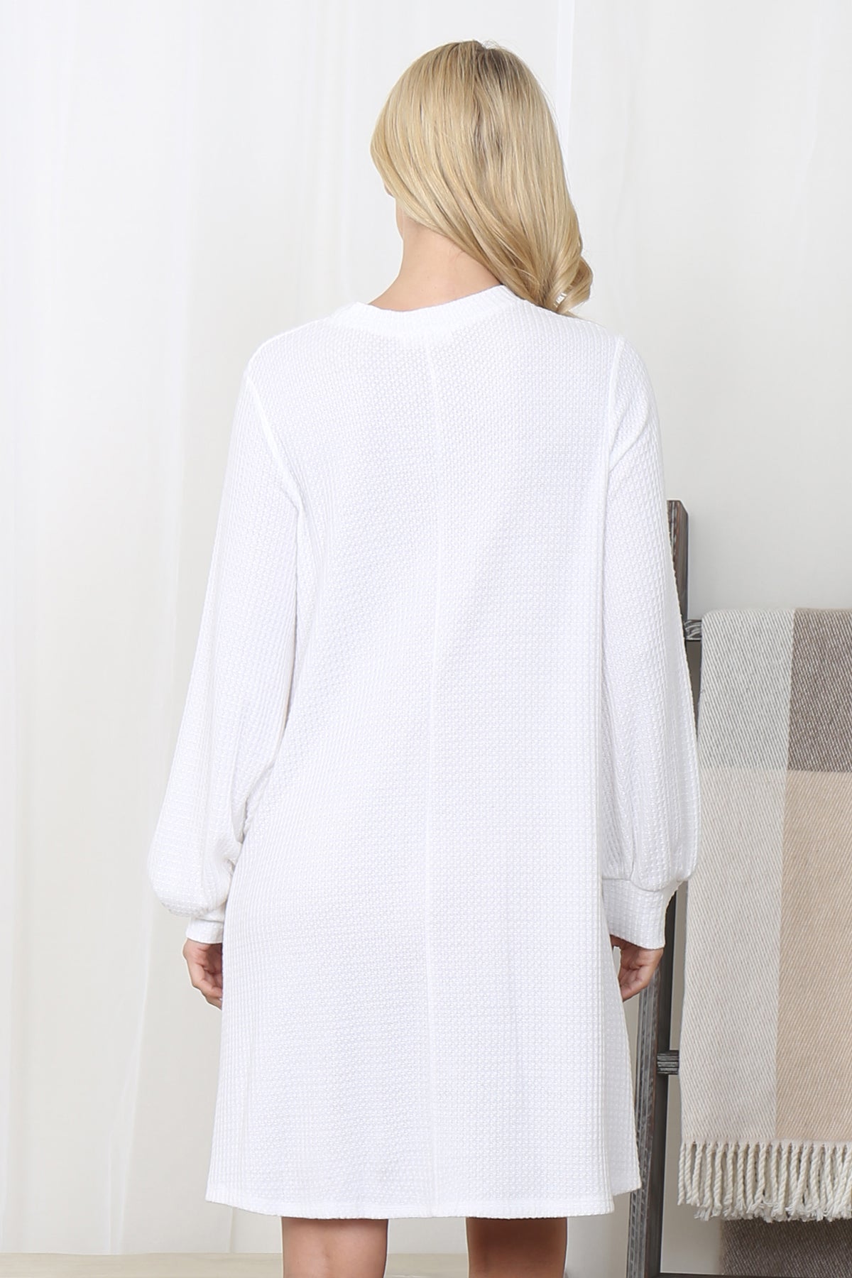 Plus Size Brushed Waffle Long Sleeve Swing Dress