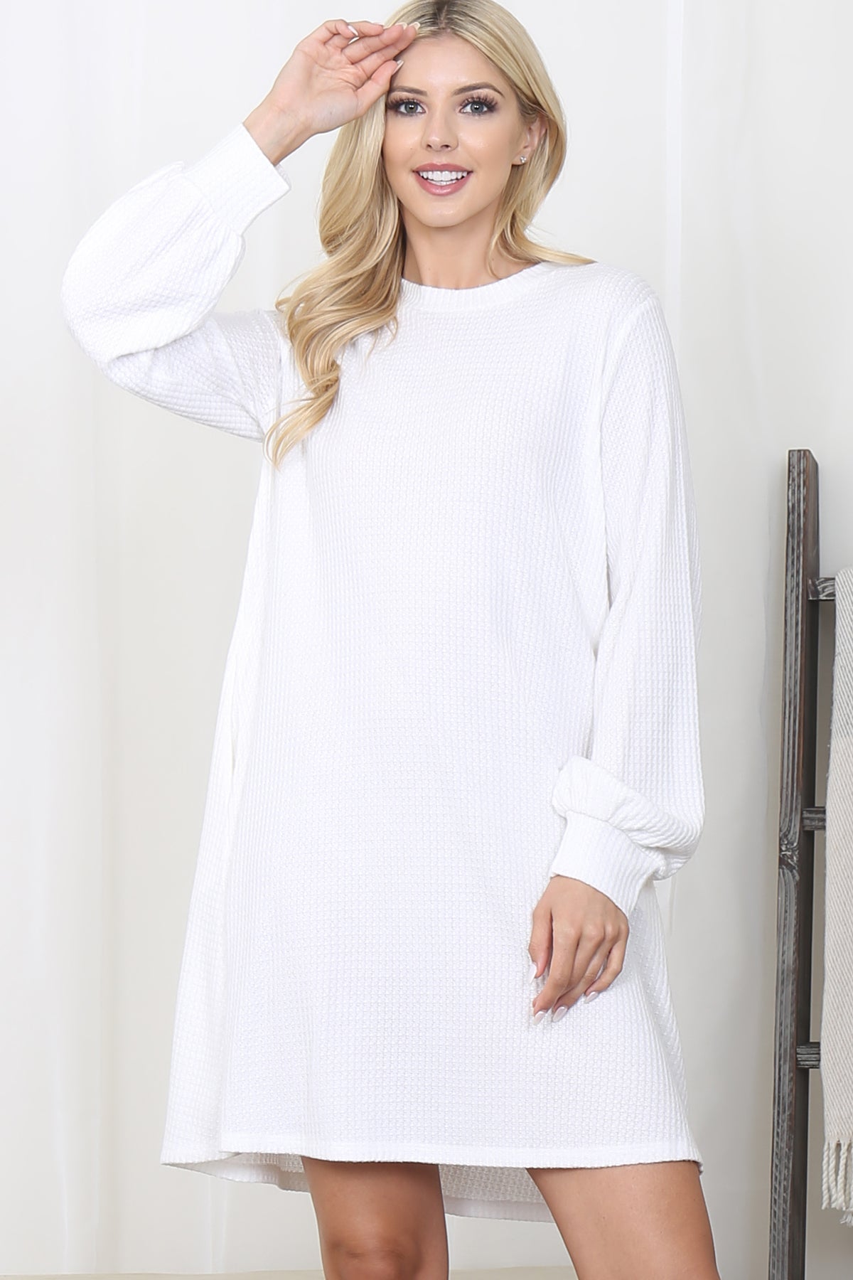 Brushed Waffle Long Sleeve Swing Dress