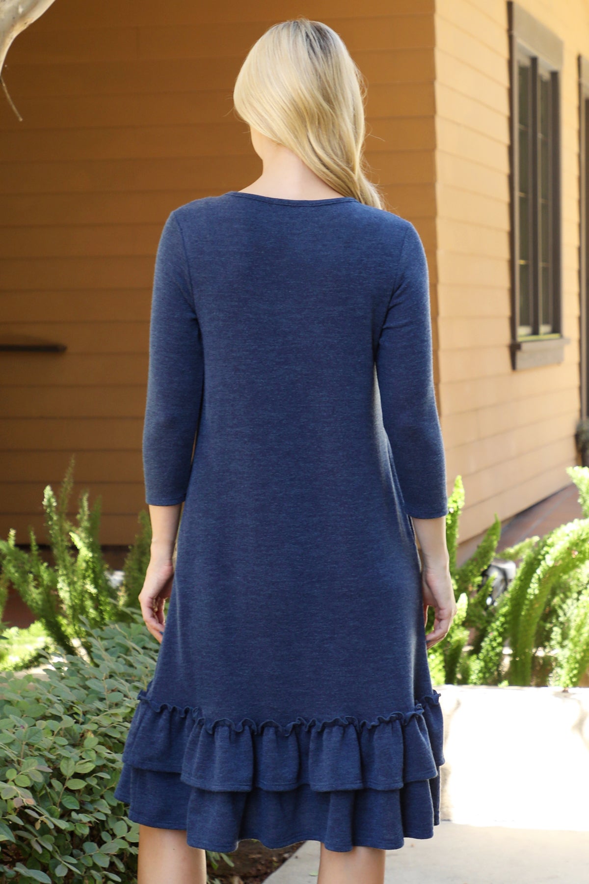 Long Sleeve Ruffle Hem Pocket Dress