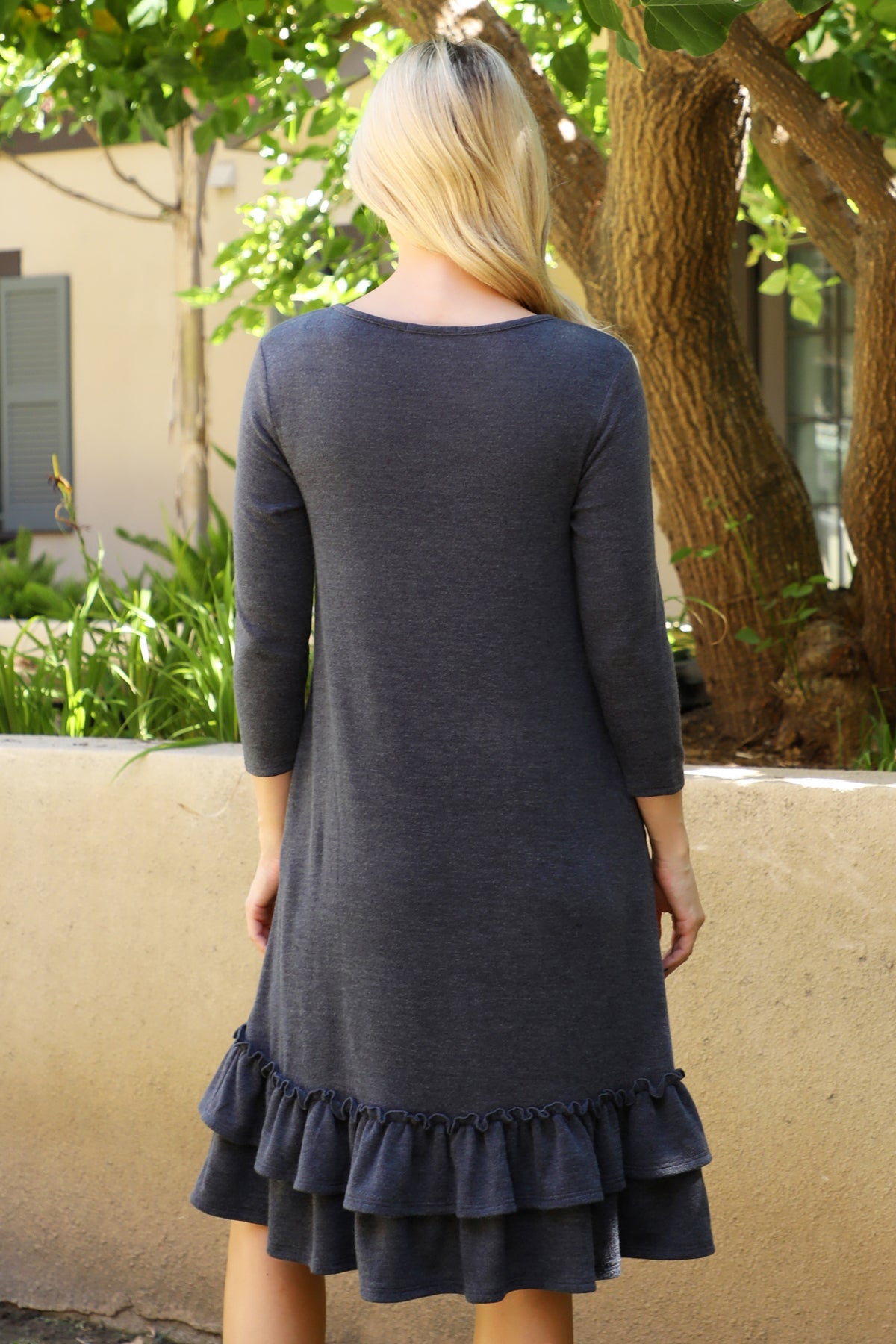 Long Sleeve Ruffle Hem Pocket Dress