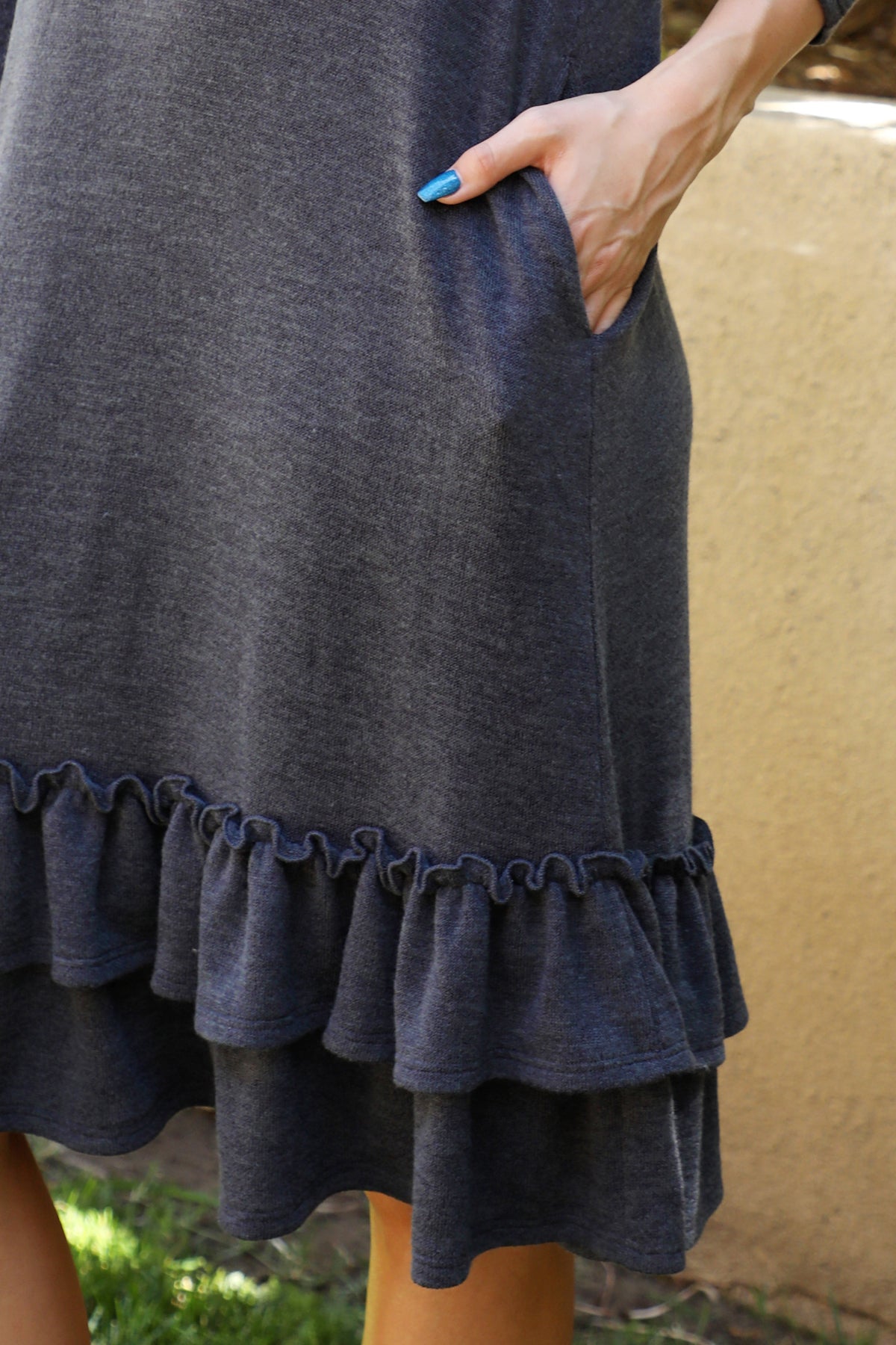 Long Sleeve Ruffle Hem Pocket Dress