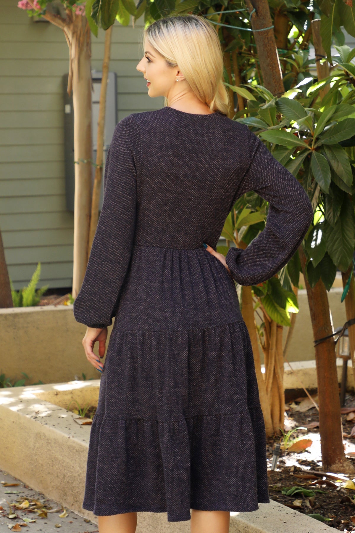 Long Sleeve Tiered Midi Dress with Pockets