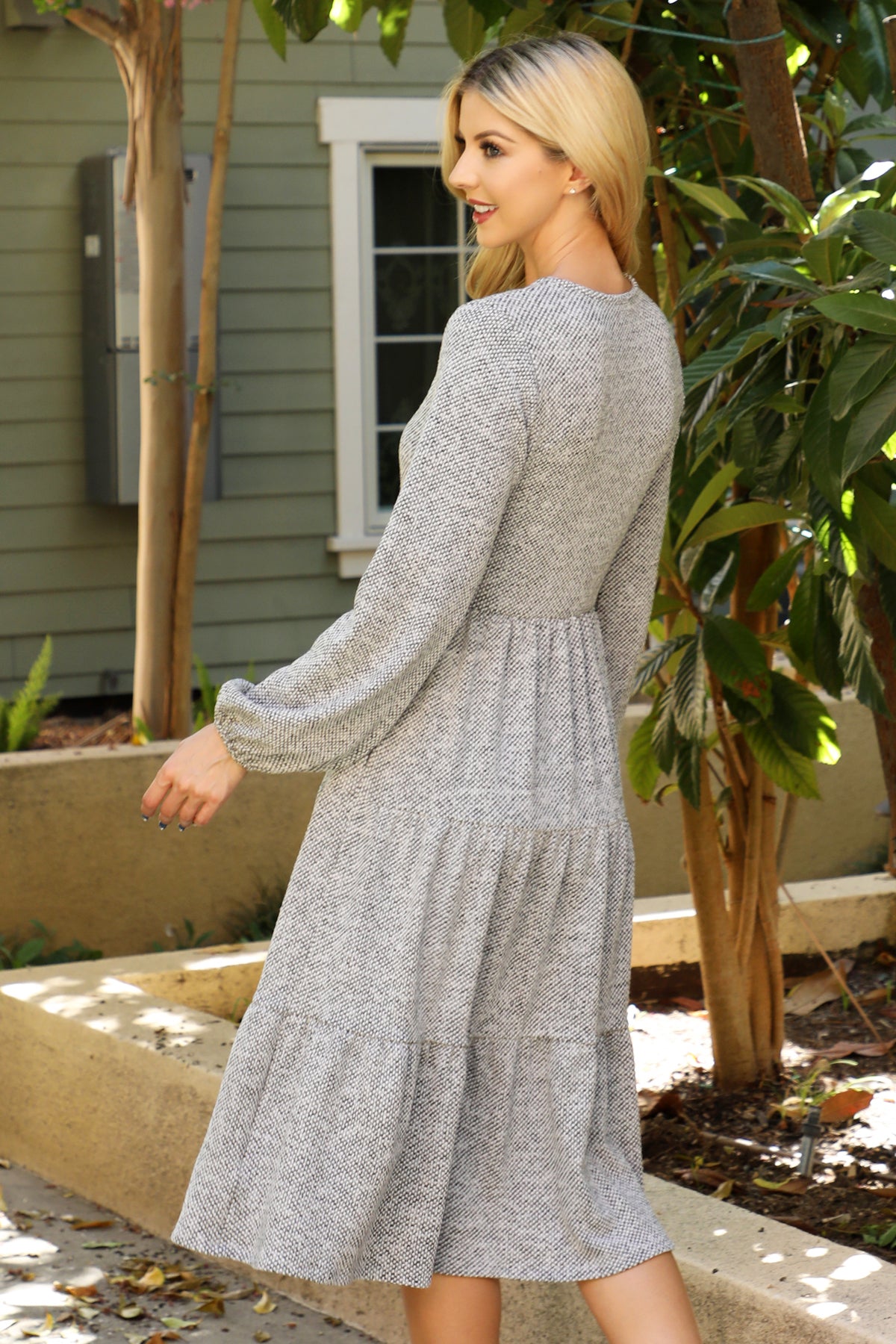 Long Sleeve Tiered Midi Dress with Pockets