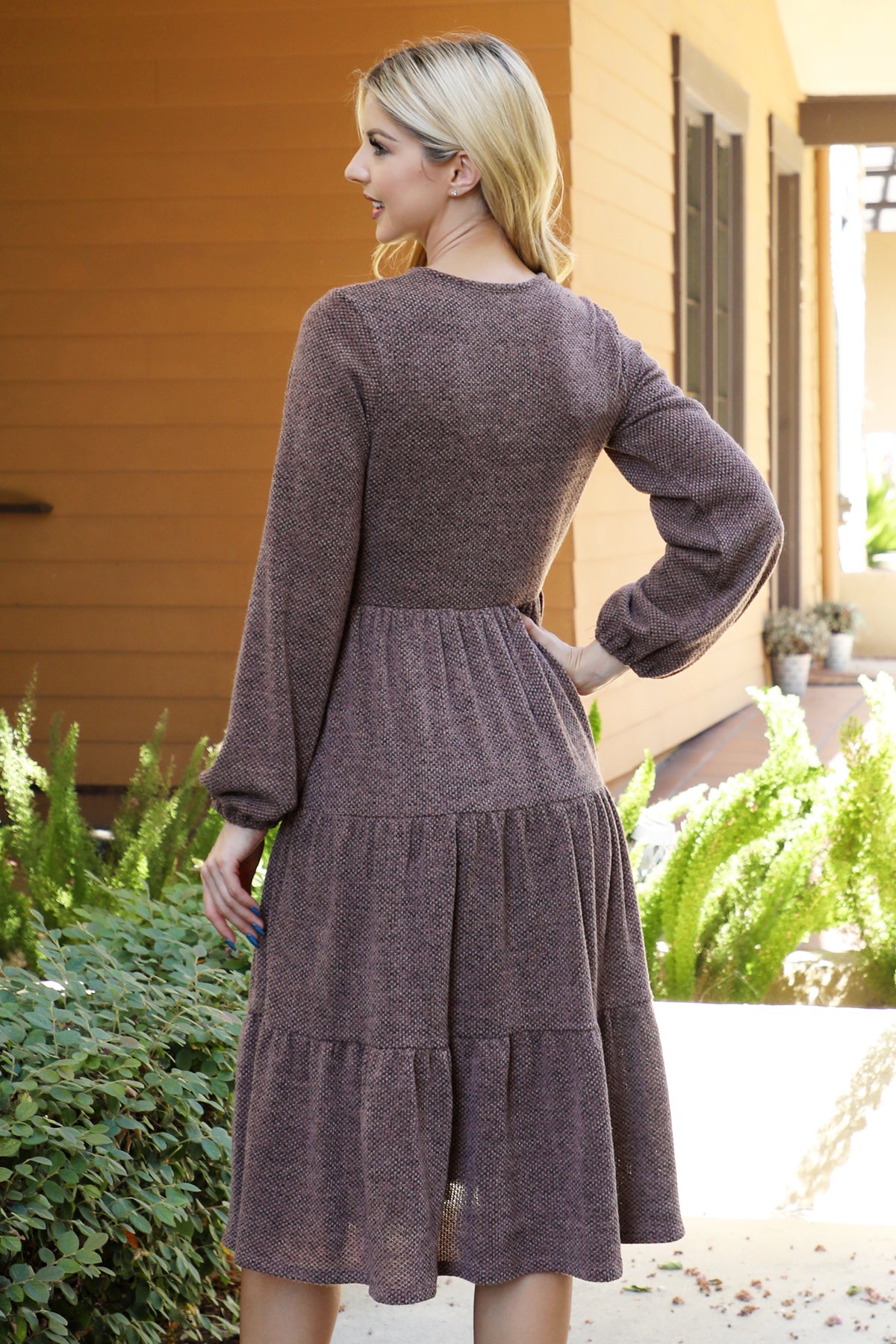 Long Sleeve Tiered Midi Dress with Pockets