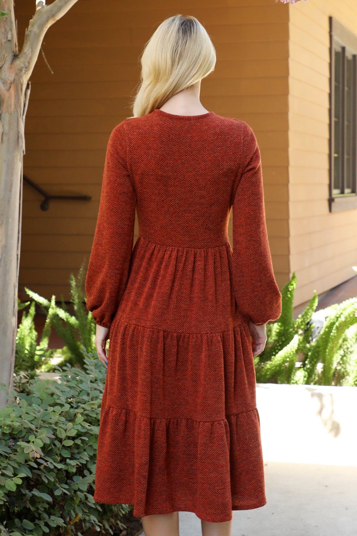 Long Sleeve Tiered Midi Dress with Pockets