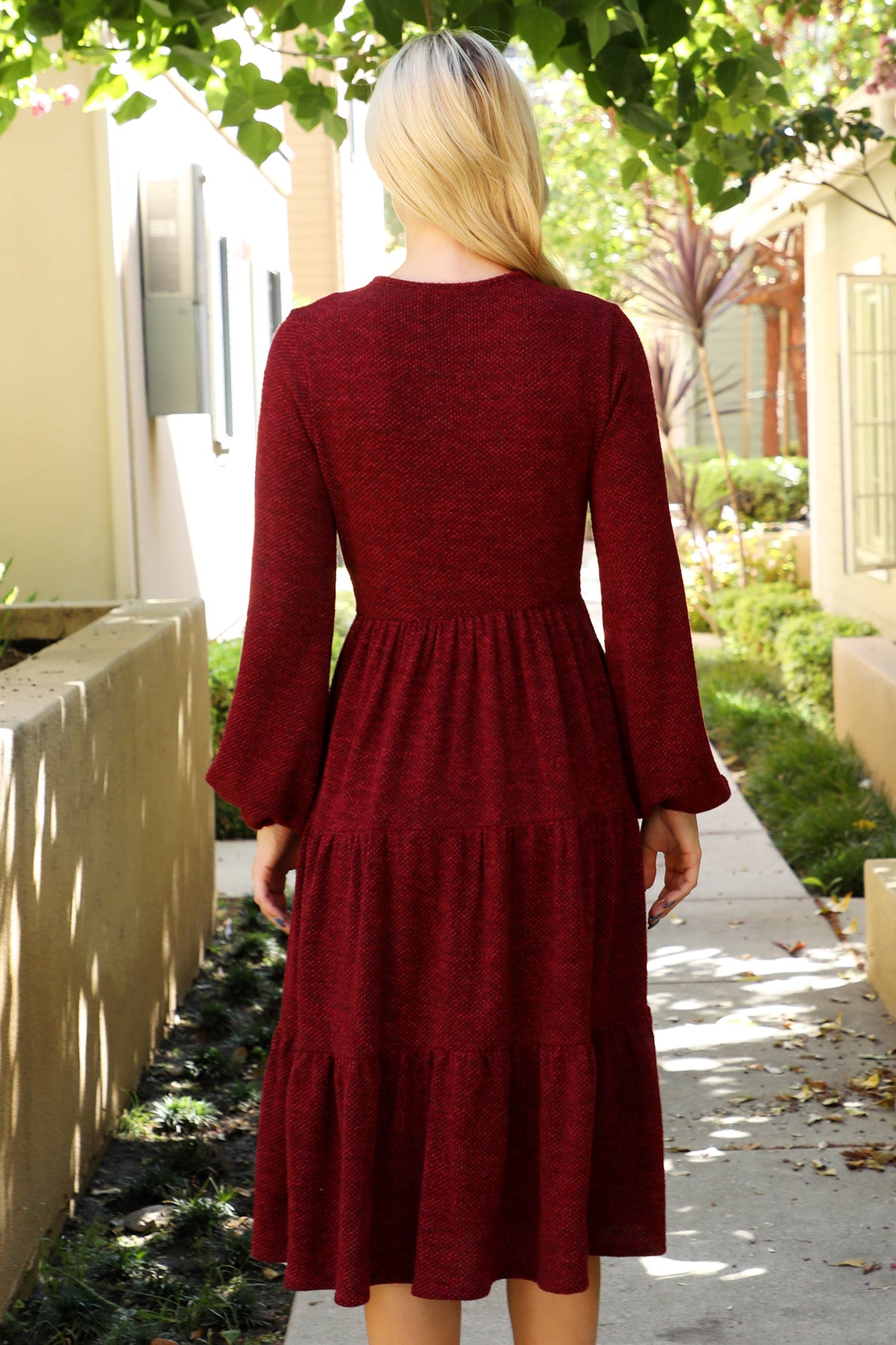 Long Sleeve Tiered Midi Dress with Pockets