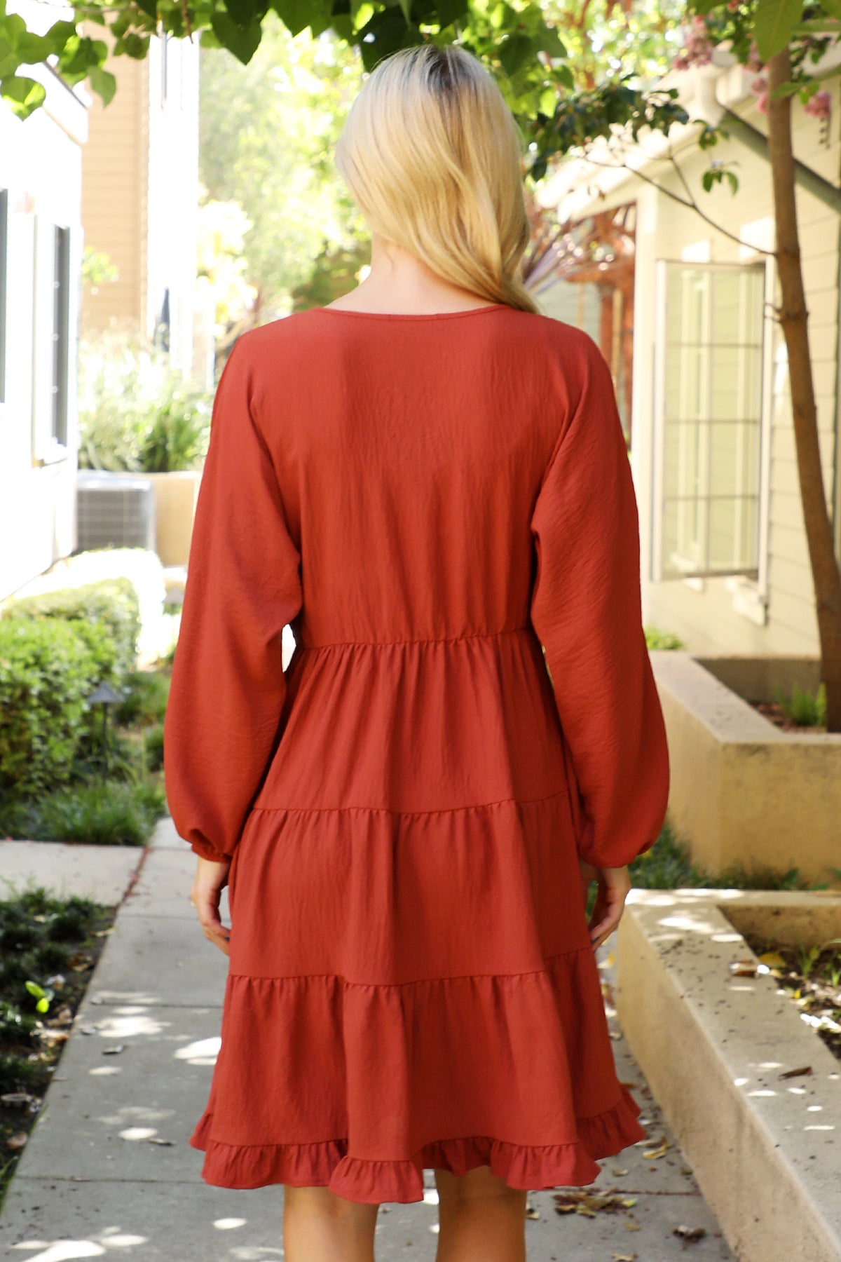 Plus Size Long Sleeve V-Neck Tiered Mini Dress