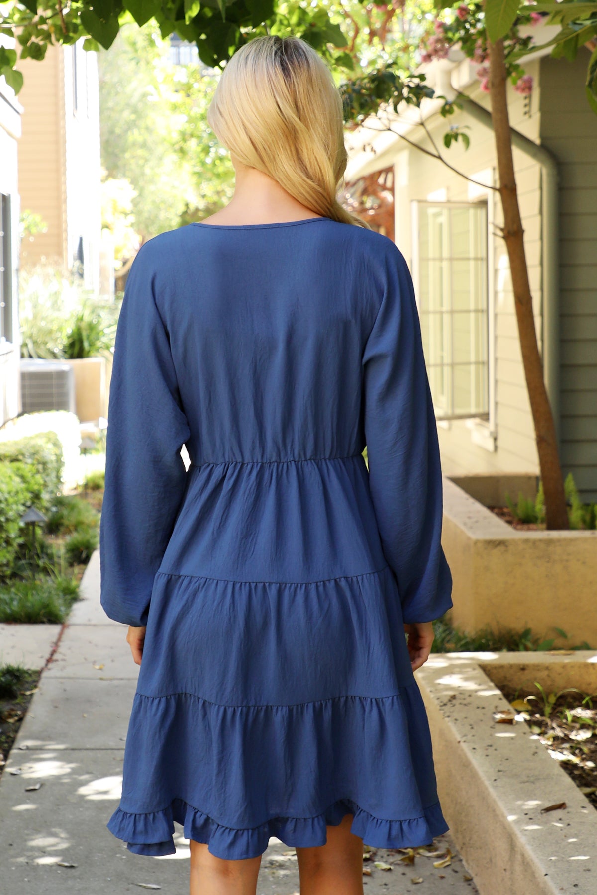 Plus Size Long Sleeve V-Neck Tiered Mini Dress