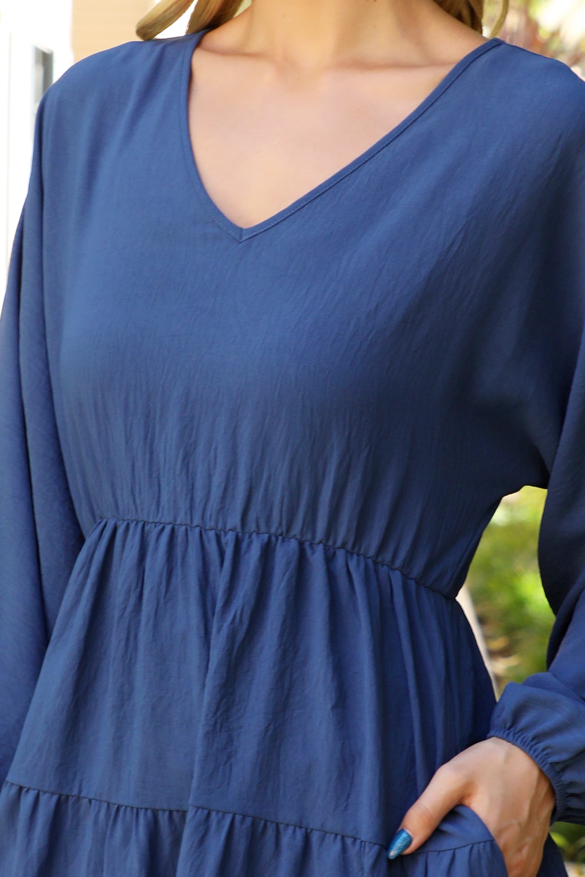 Plus Size Long Sleeve V-Neck Tiered Mini Dress