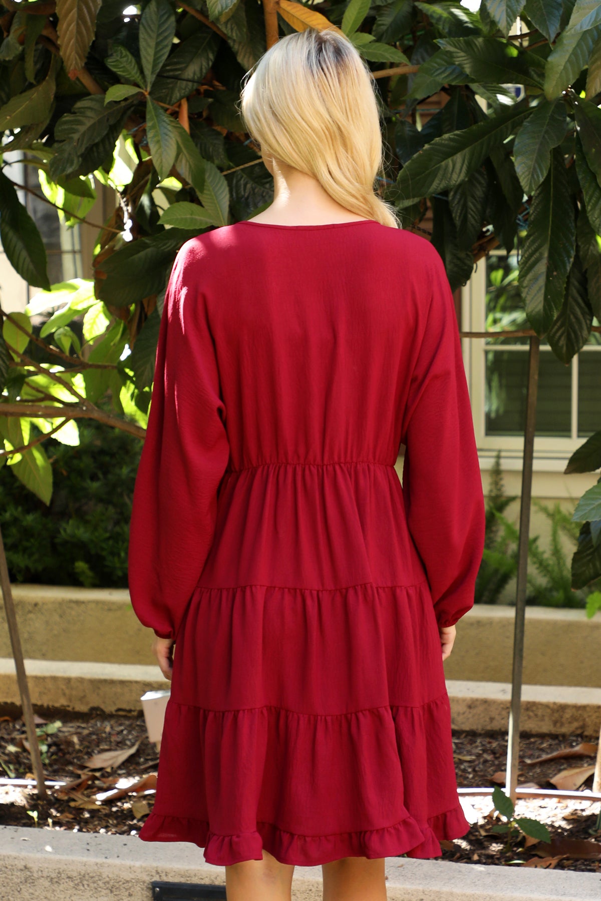 Plus Size Long Sleeve V-Neck Tiered Mini Dress