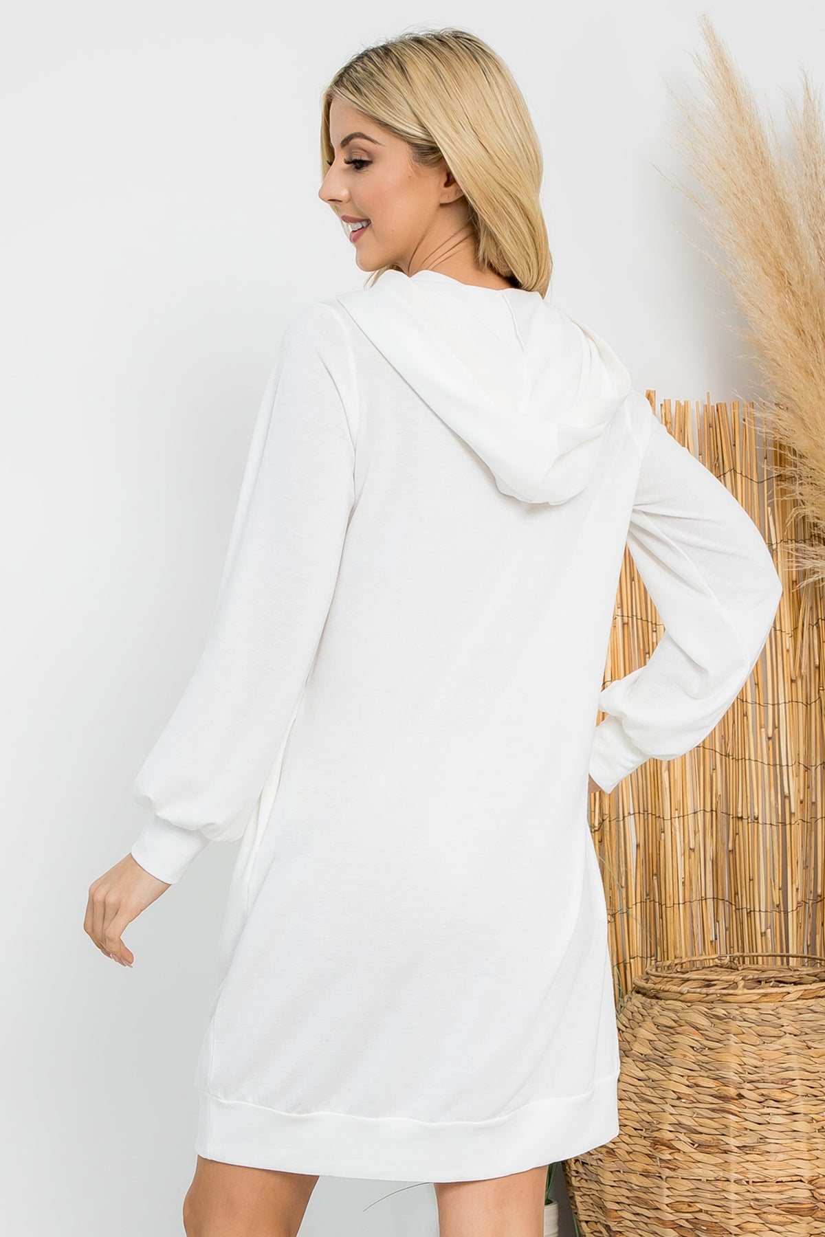 Long Sleeve Drawstring Hooded Mini Dress
