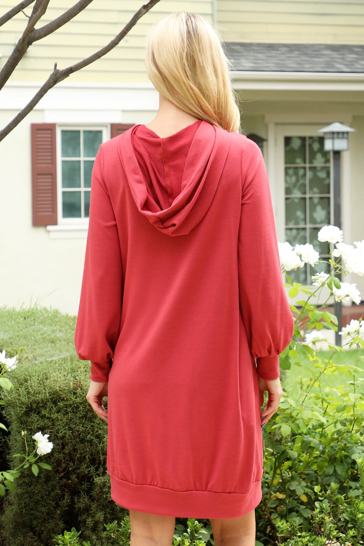 Long Sleeve Drawstring Hooded Mini Dress