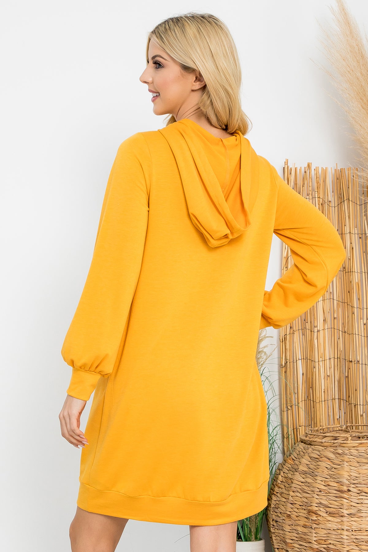 Long Sleeve Drawstring Hooded Mini Dress