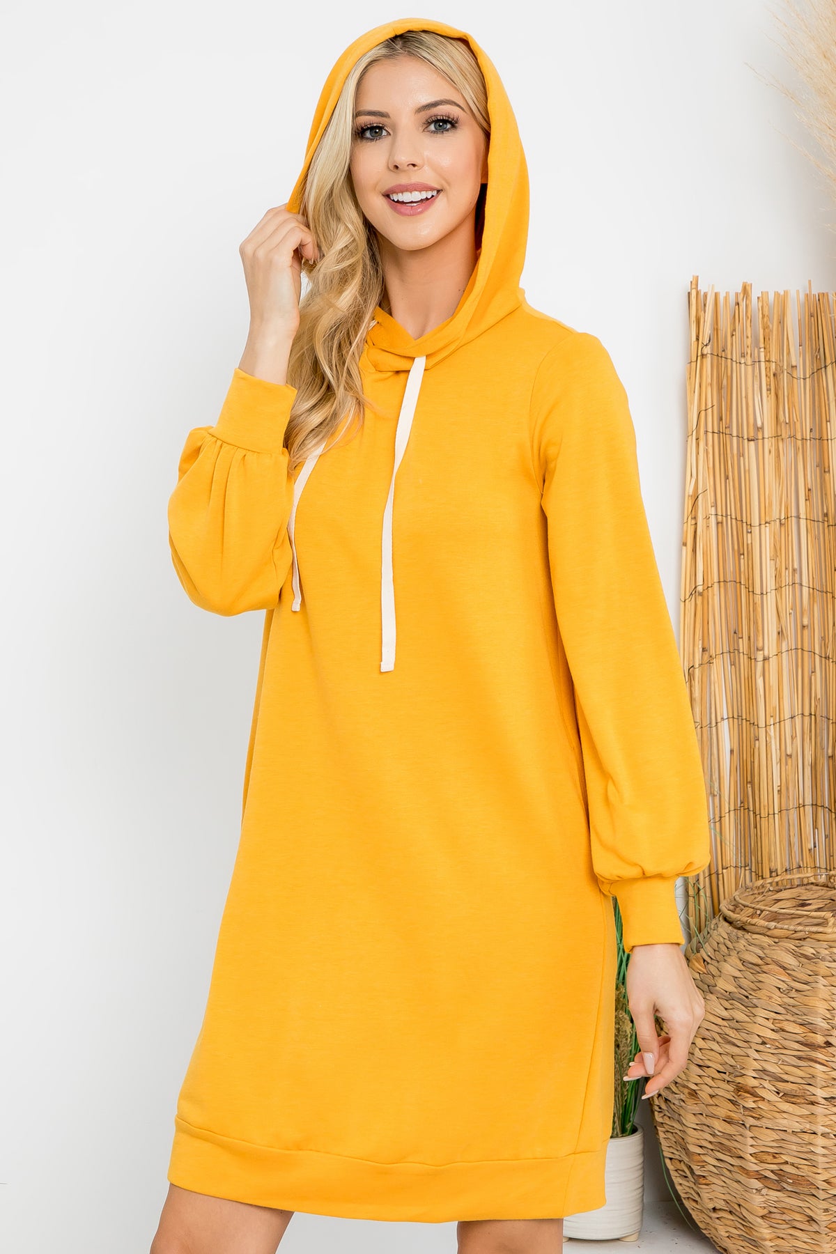 Long Sleeve Drawstring Hooded Mini Dress