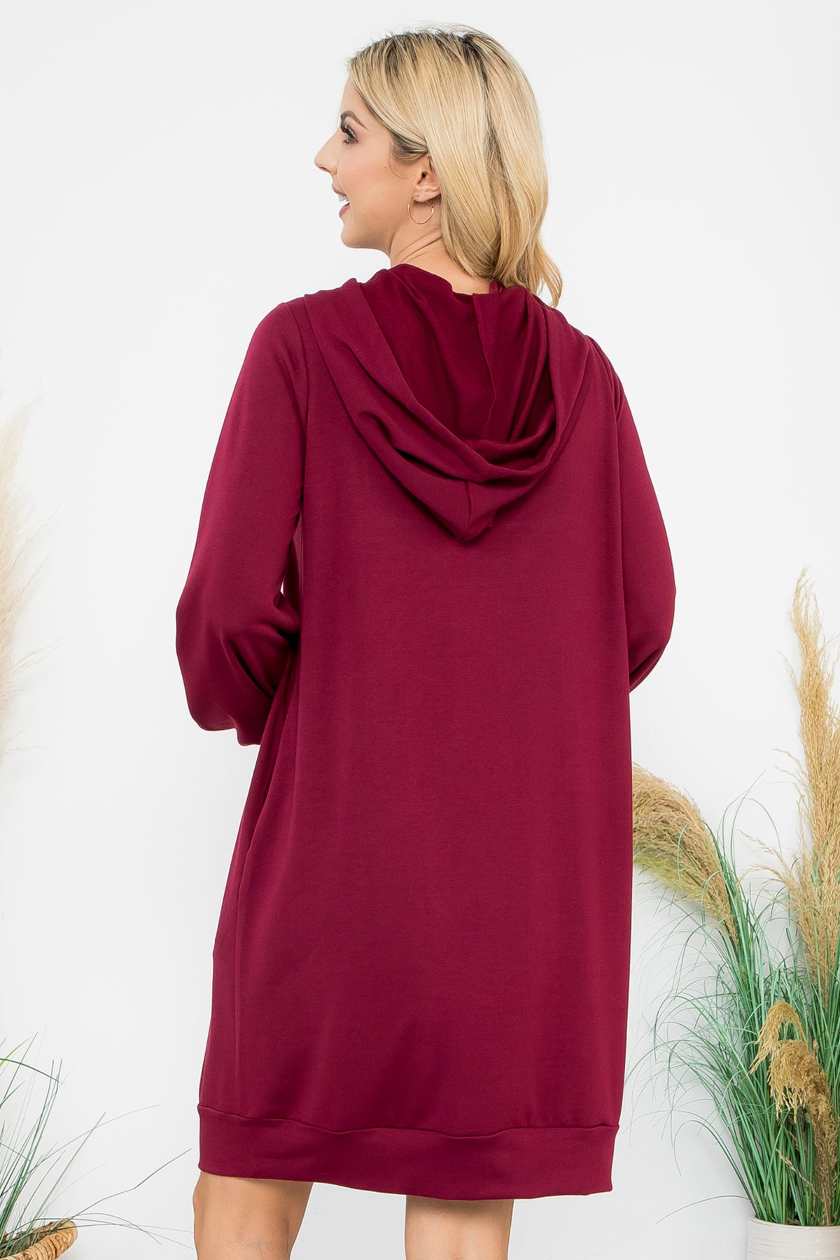 Long Sleeve Drawstring Hooded Mini Dress