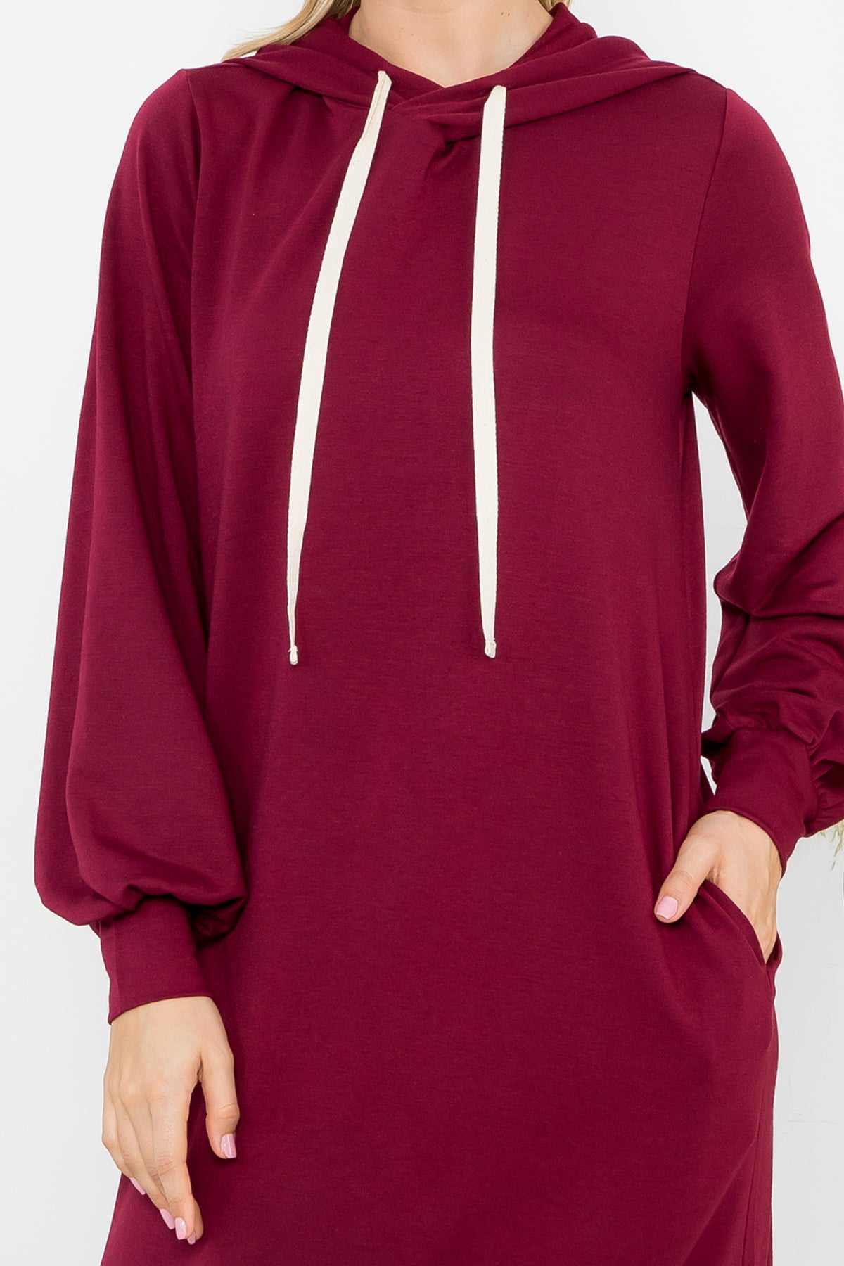 Long Sleeve Drawstring Hooded Mini Dress