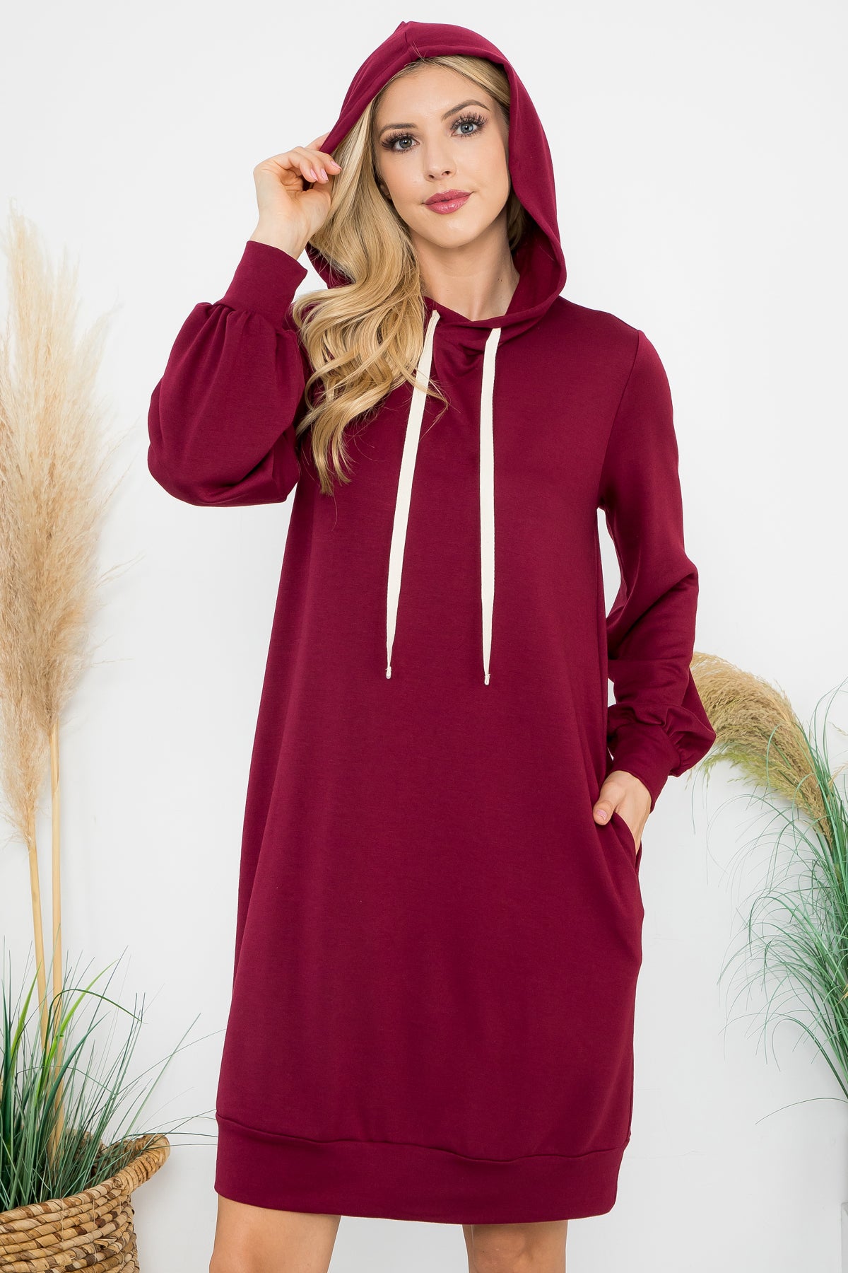 Long Sleeve Drawstring Hooded Mini Dress