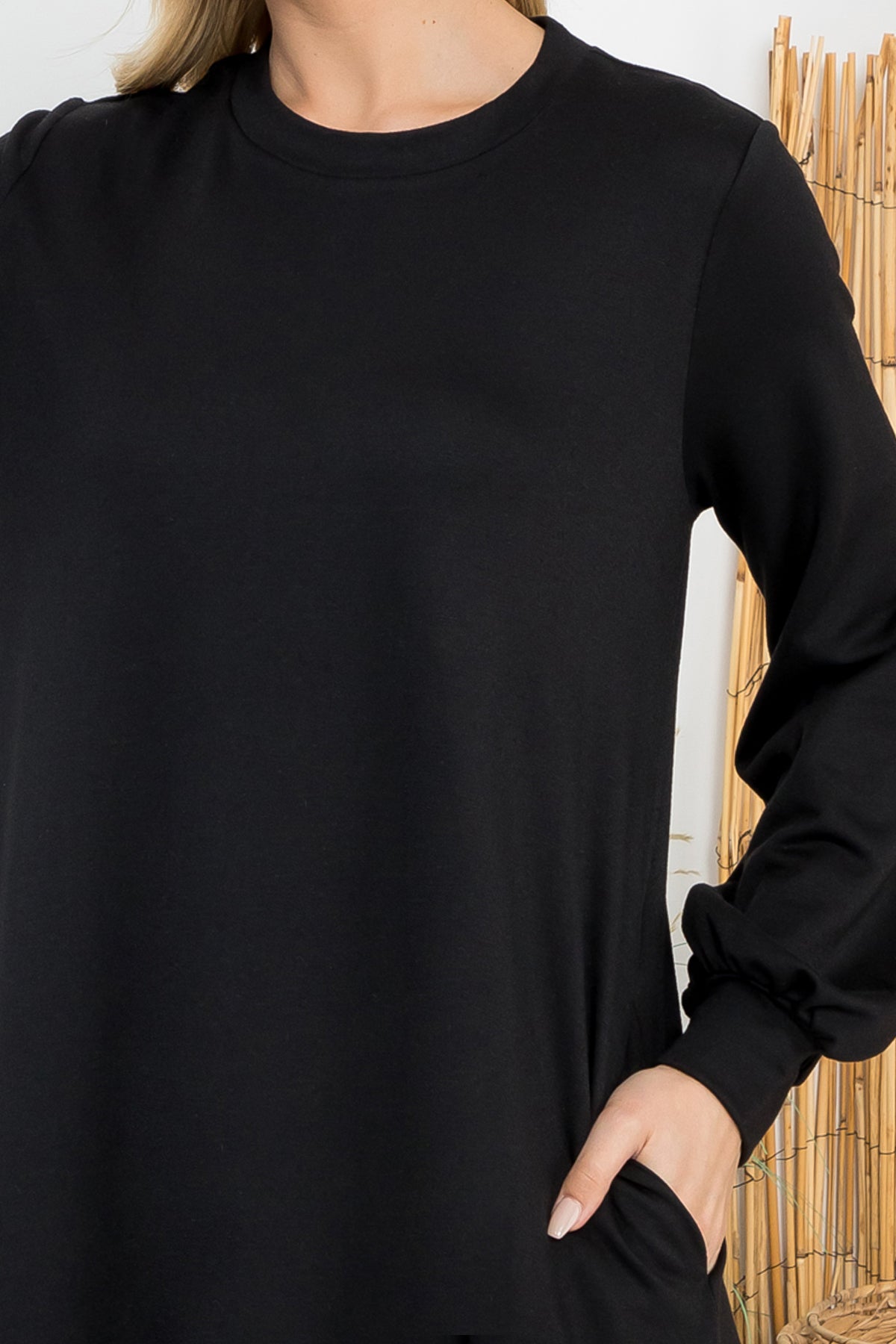 Long Sleeve Crew Neck Mini Dress with Pockets