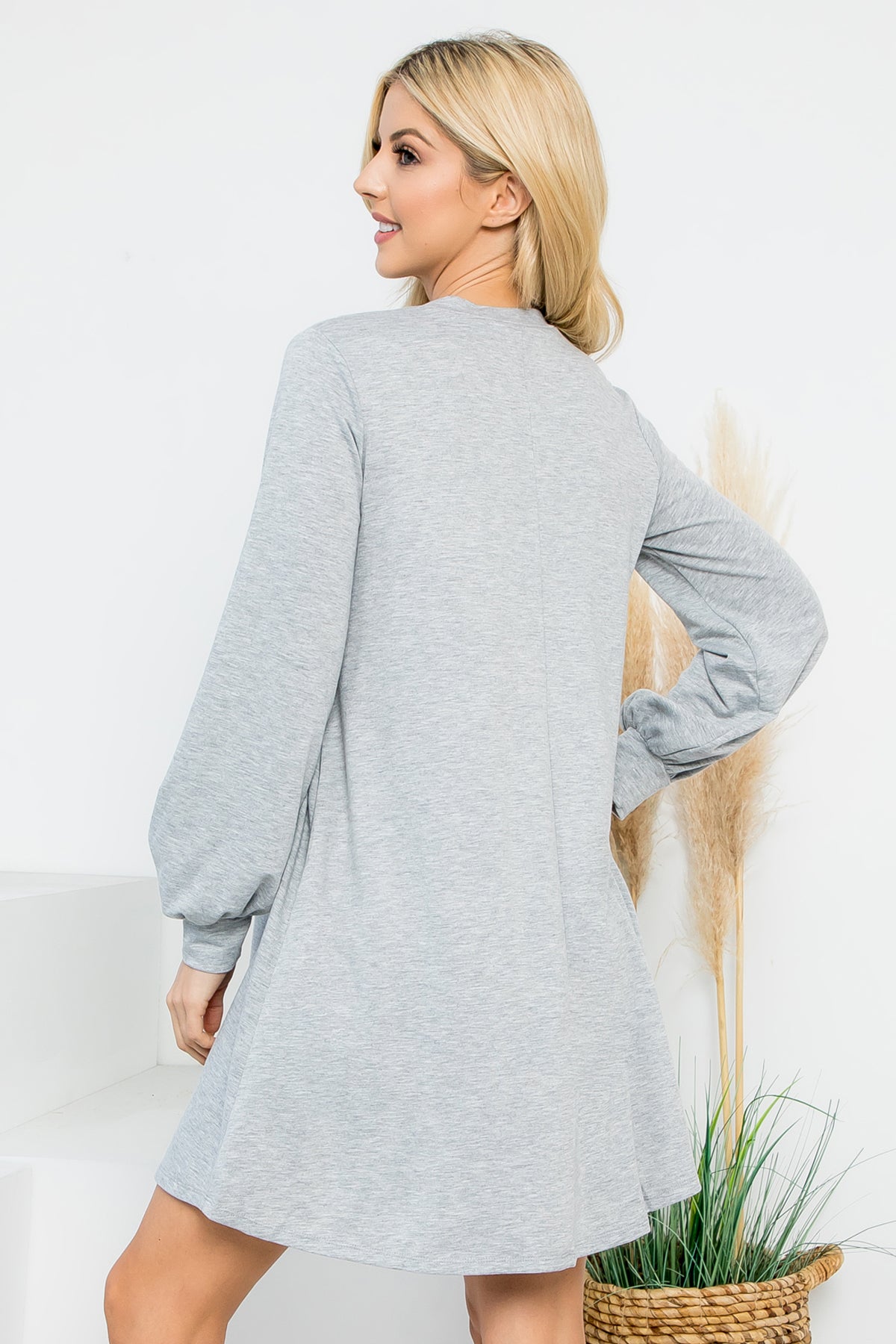 Long Sleeve Crew Neck Mini Dress with Pockets