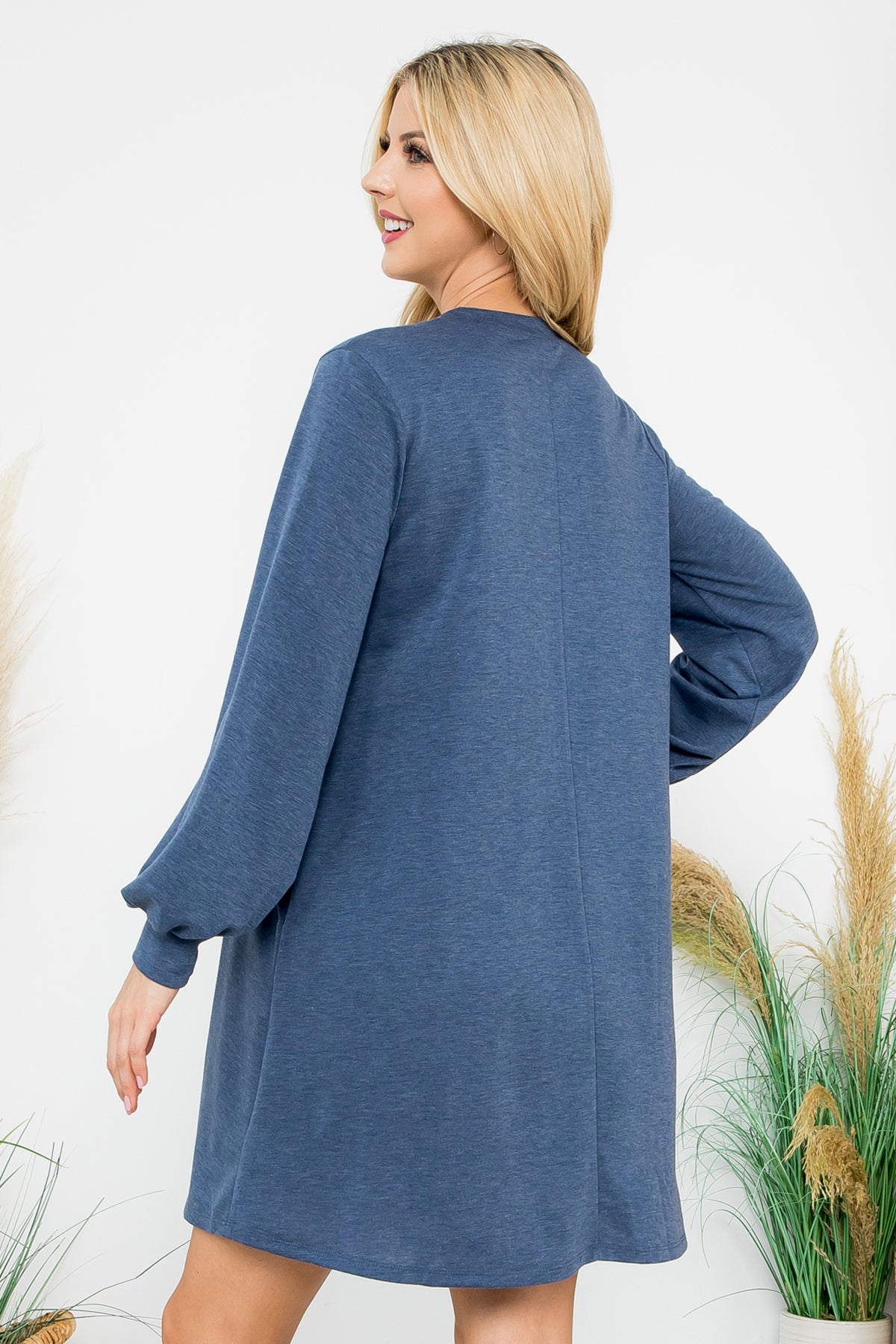 Long Sleeve Crew Neck Mini Dress with Pockets