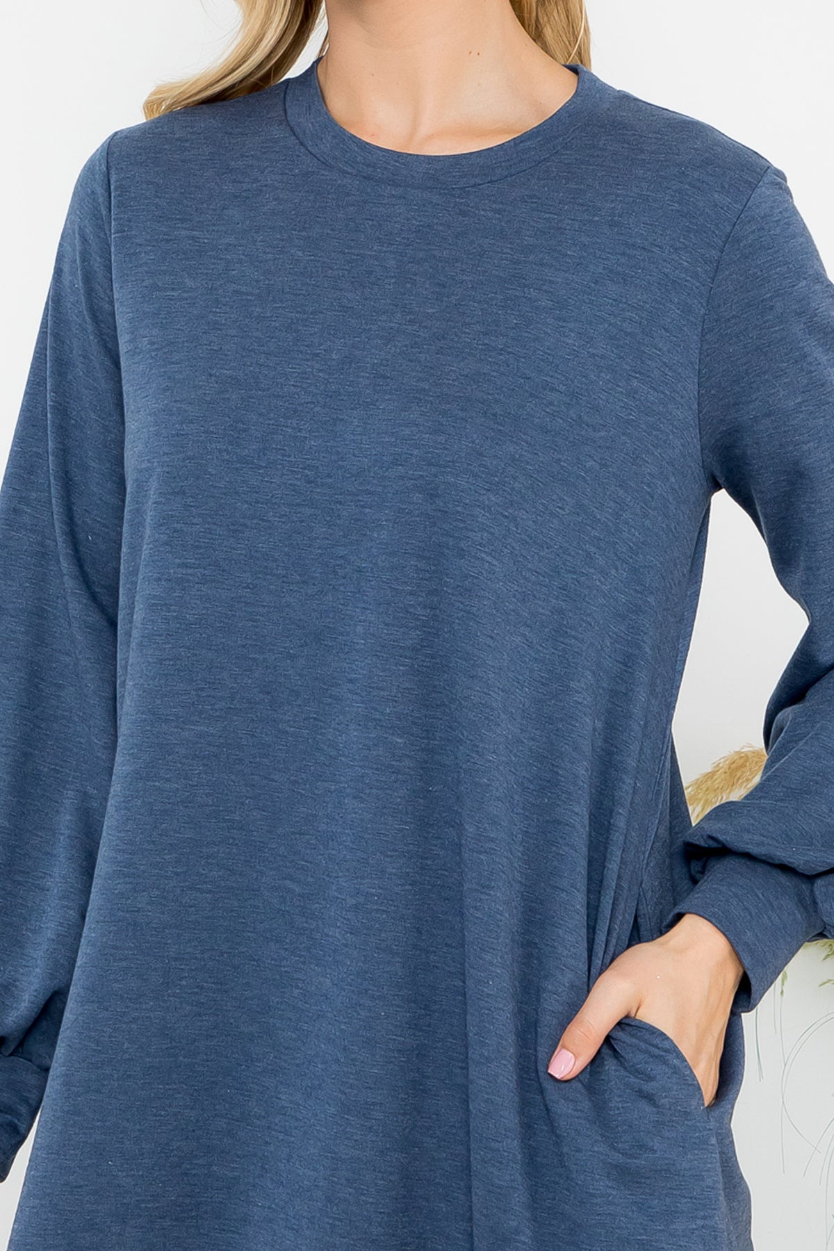 Long Sleeve Crew Neck Mini Dress with Pockets