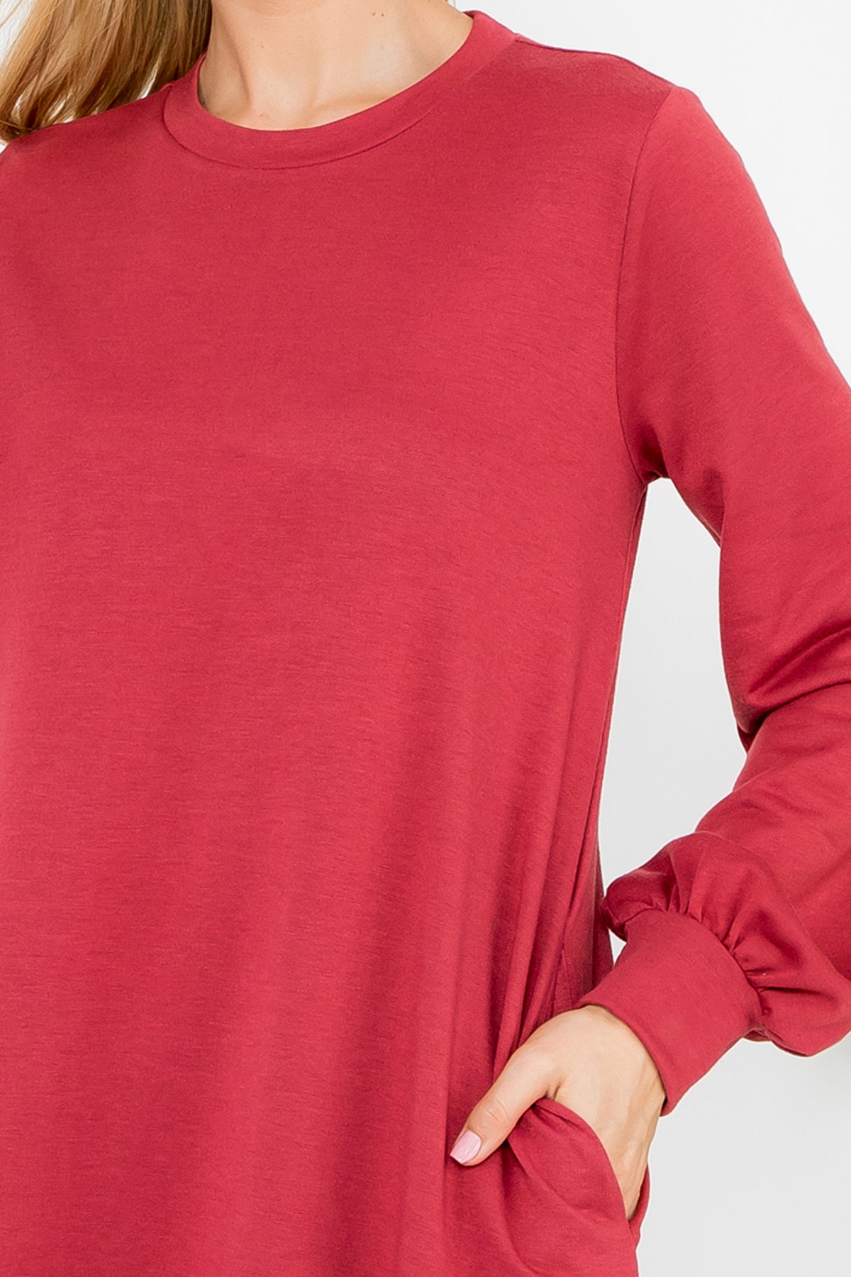 Long Sleeve Crew Neck Mini Dress with Pockets