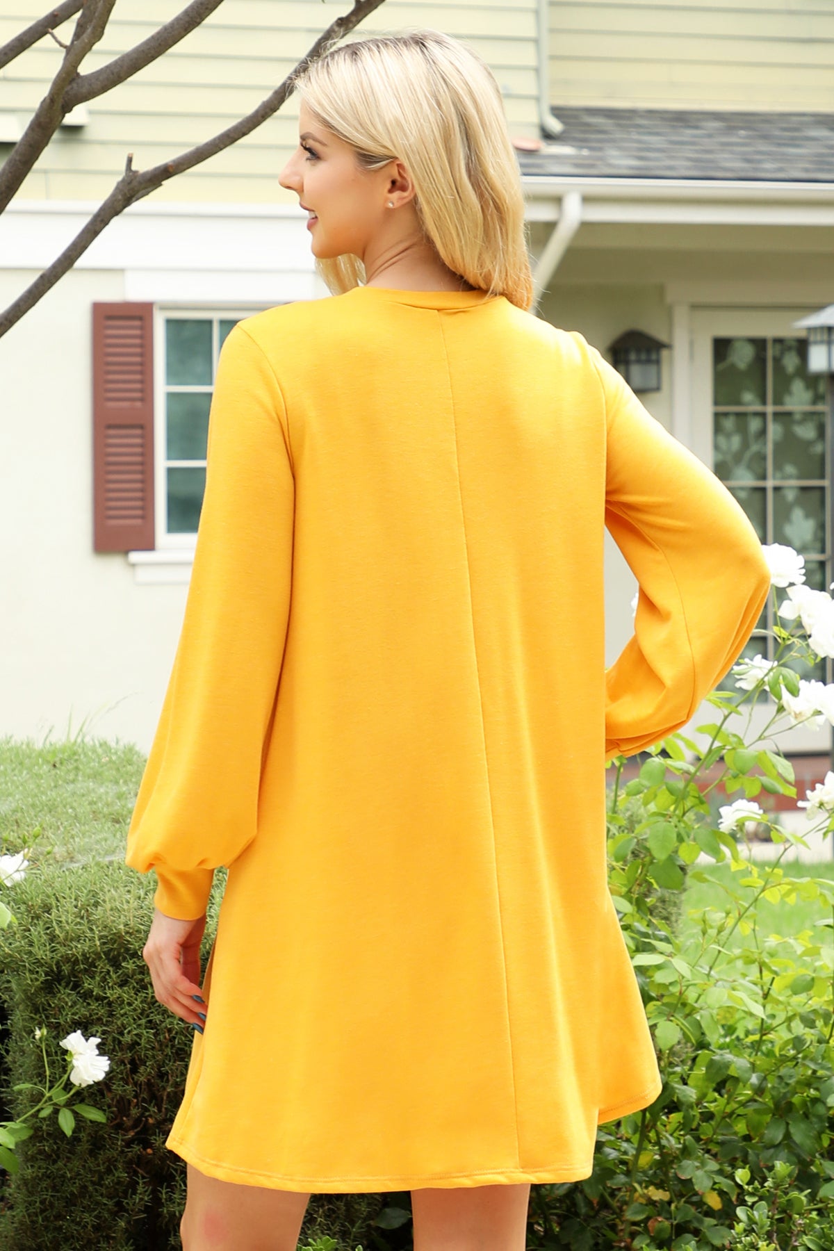 Long Sleeve Crew Neck Mini Dress with Pockets