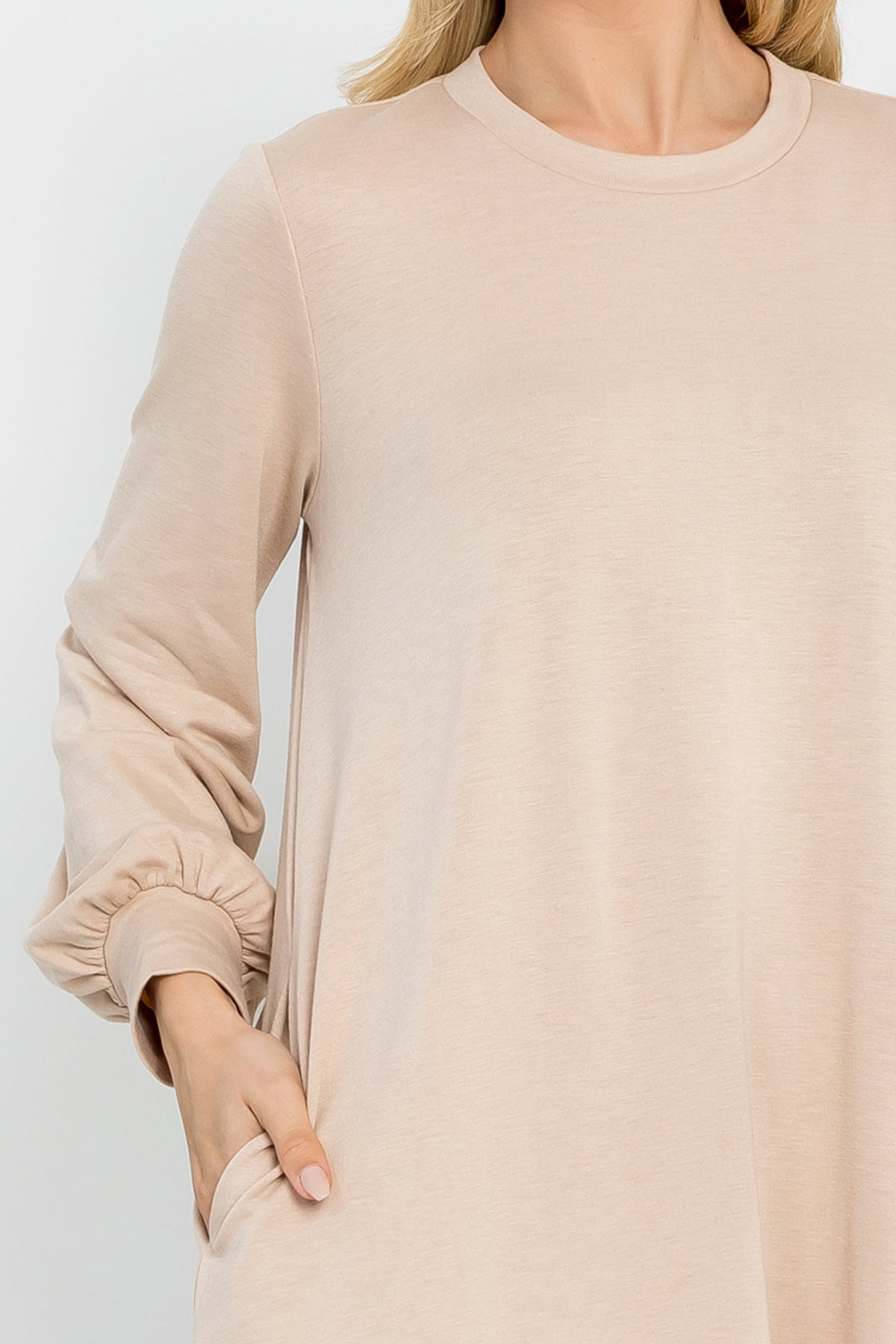 Long Sleeve Crew Neck Mini Dress with Pockets