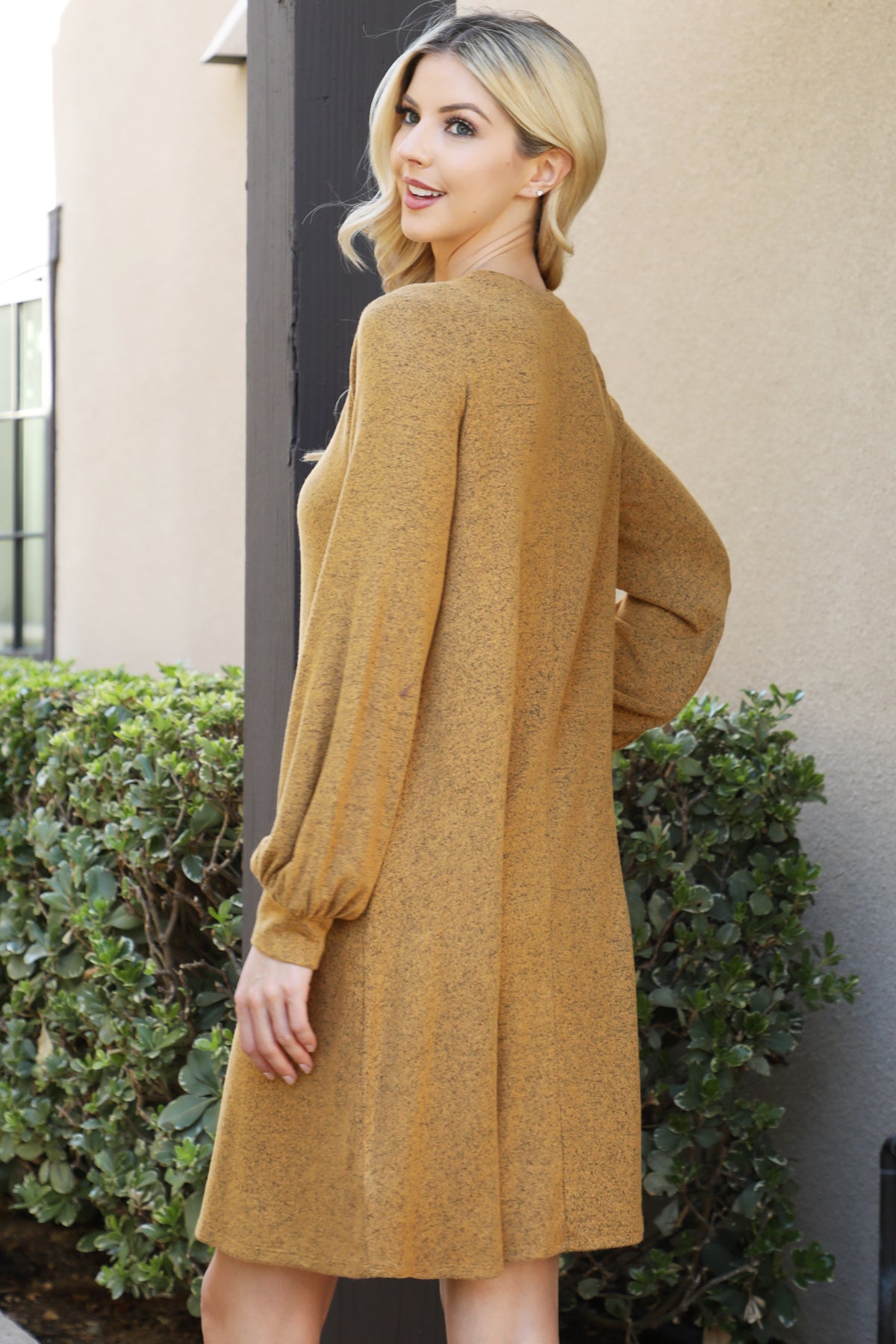 Long Sleeve Crew Neck Mini Swing Dress