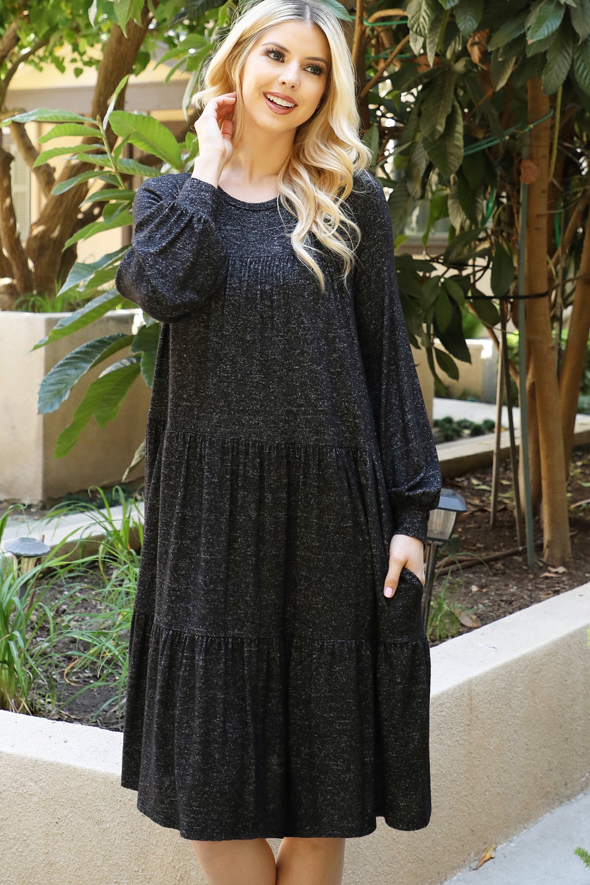 Long Sleeve Tiered Mini Dress with Pockets