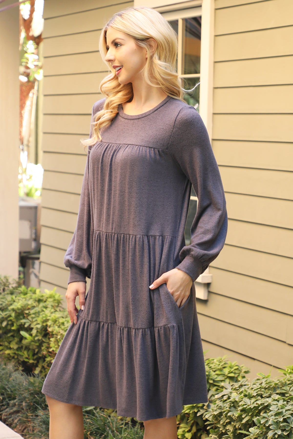 Long Sleeve Tiered Mini Dress with Pockets