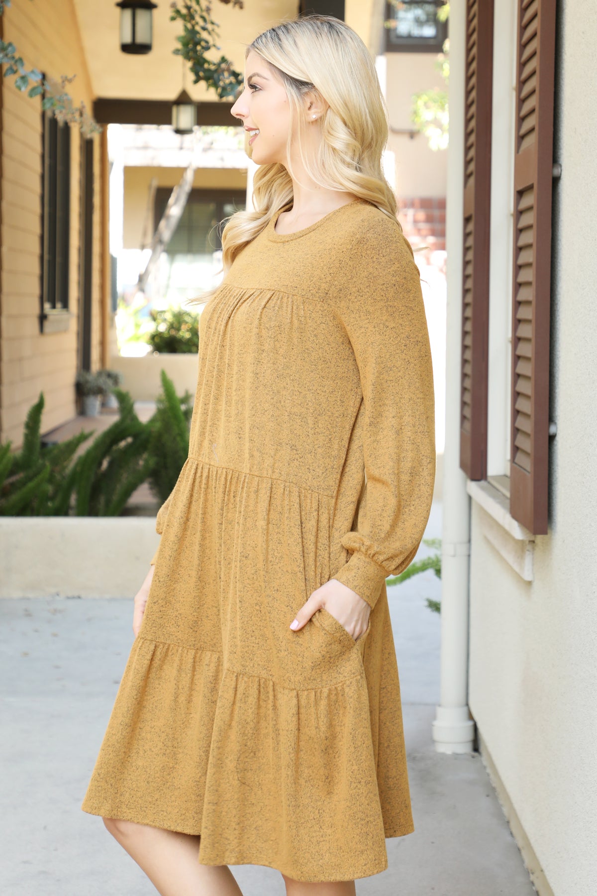 Long Sleeve Tiered Mini Dress with Pockets