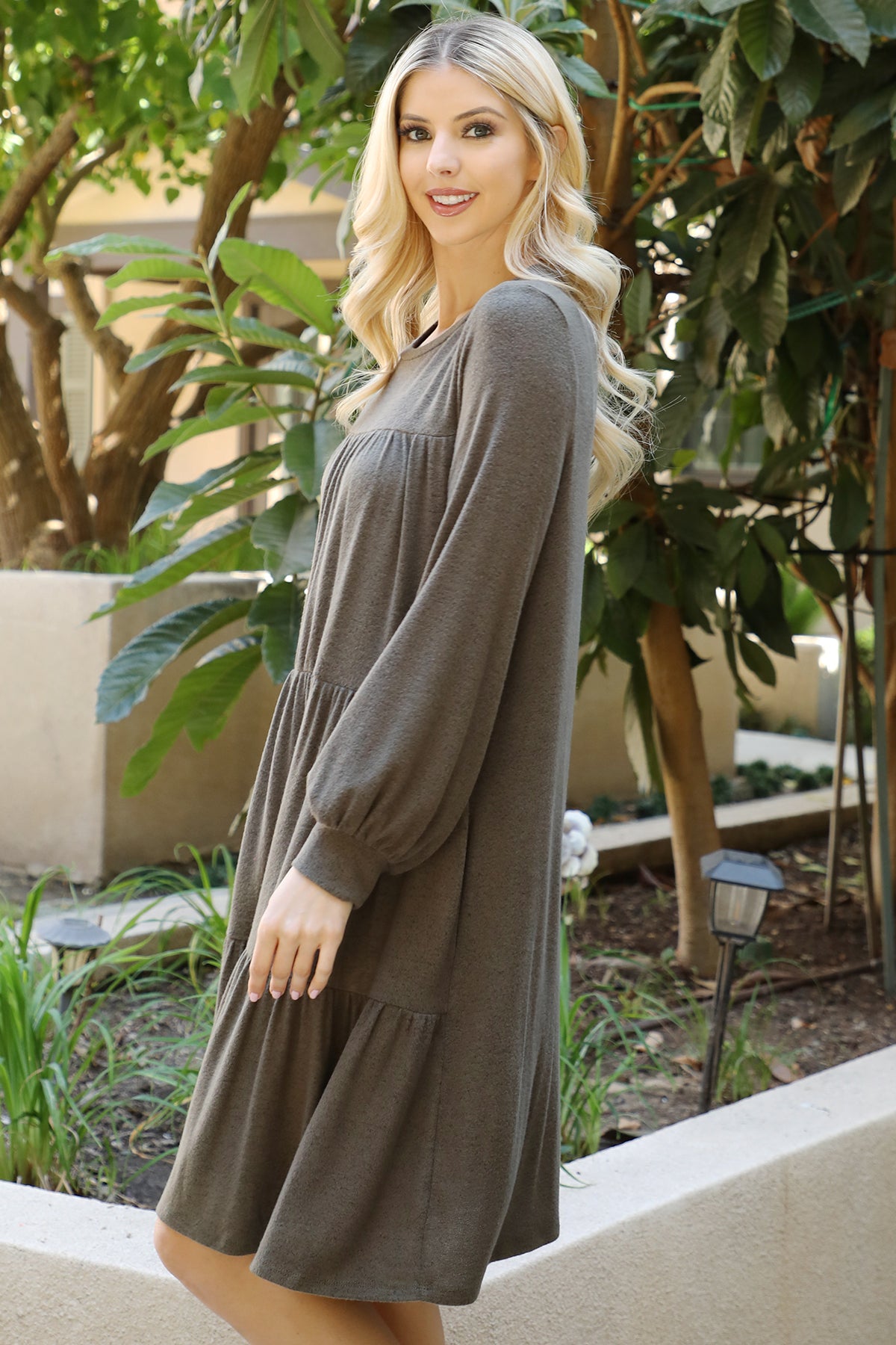 Long Sleeve Tiered Mini Dress with Pockets