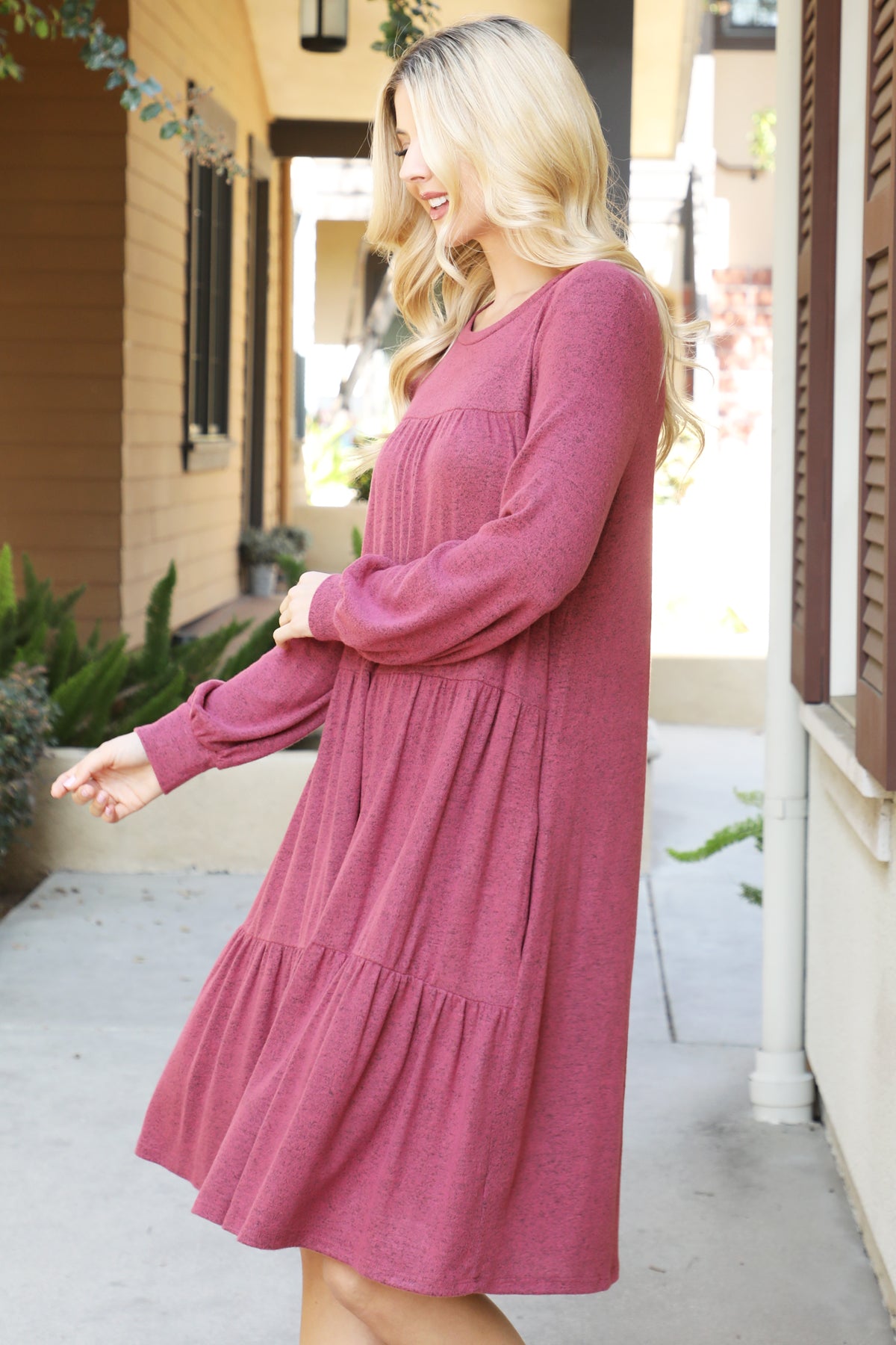 Long Sleeve Tiered Mini Dress with Pockets