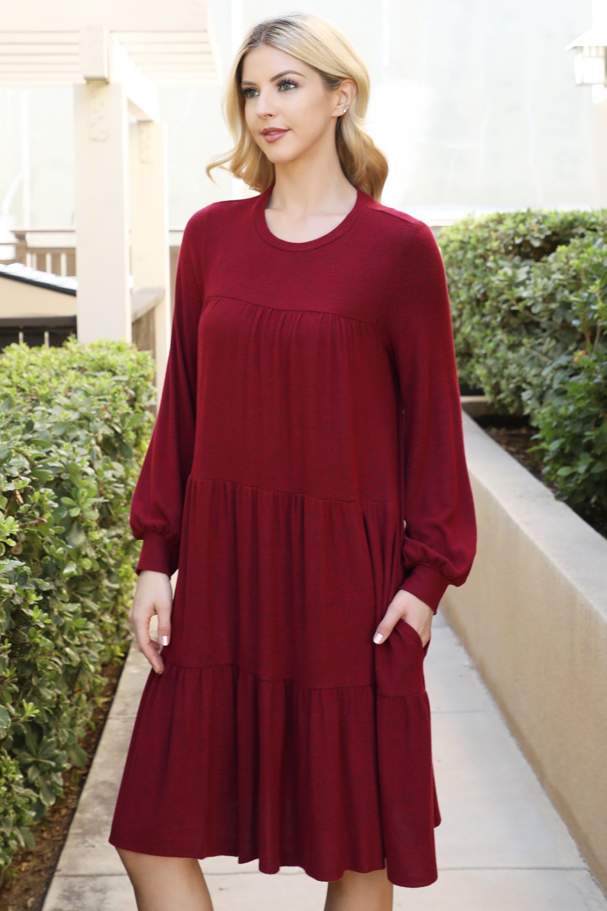 Long Sleeve Tiered Mini Dress with Pockets