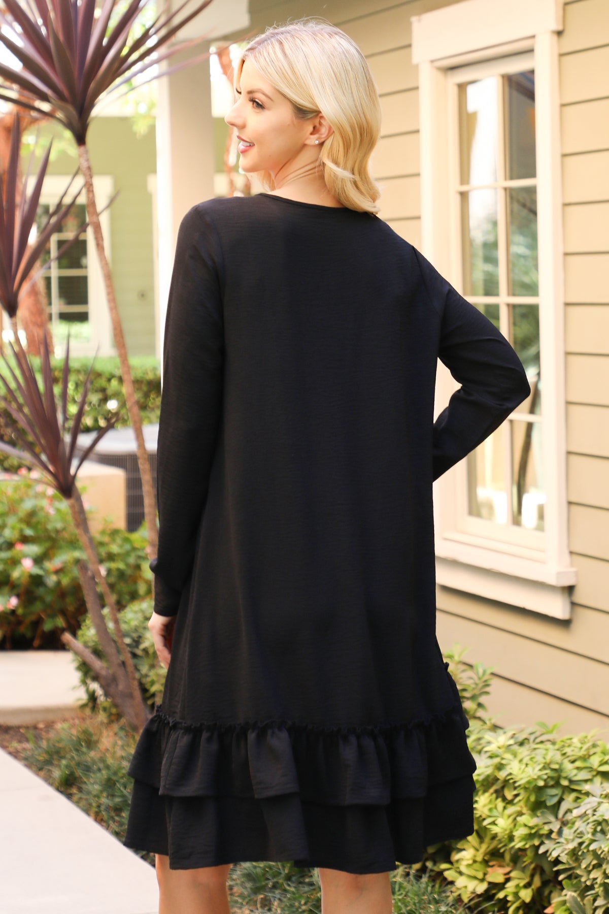 Long Sleeve Ruffle Hem Swing Dress