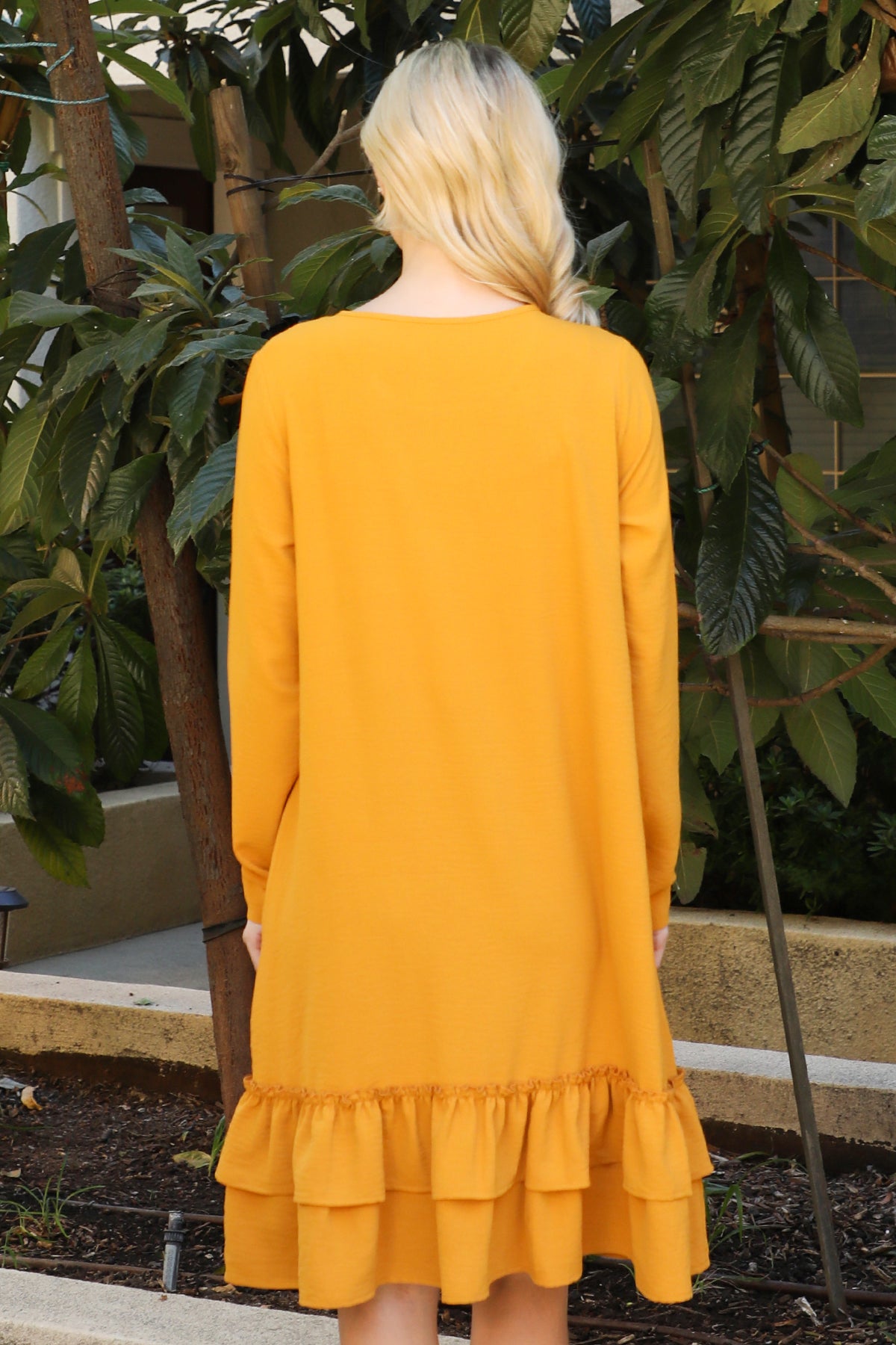 Long Sleeve Ruffle Hem Swing Dress