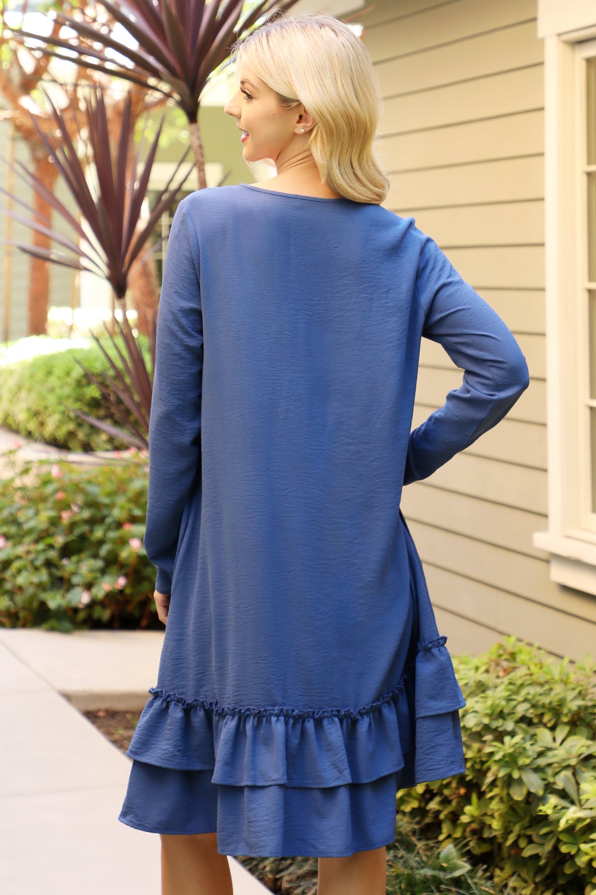 Long Sleeve Ruffle Hem Swing Dress